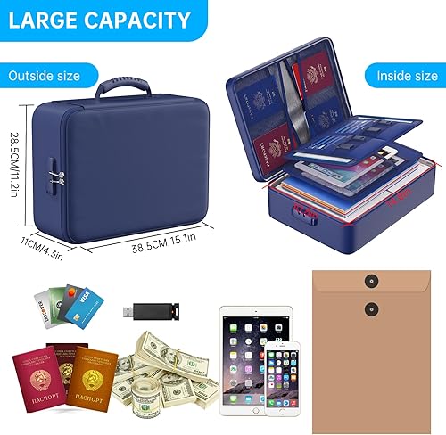 Miniatura 15 de ENGPOW Bolsa de documentos ignífuga de 5200°F con cerradura, caja ignífuga con aislamiento térmico mejorado, organizador de archivos de 8 capas