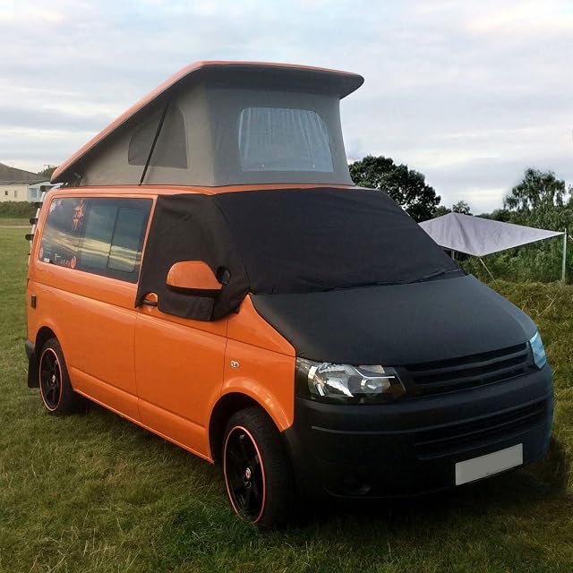 Front Windscreen Wrap Cover Replacement for VW T5, Luxury Front Screen Window Sunshades Weatherproof Curtain Camping Cover, 100% Black Out (For T5)