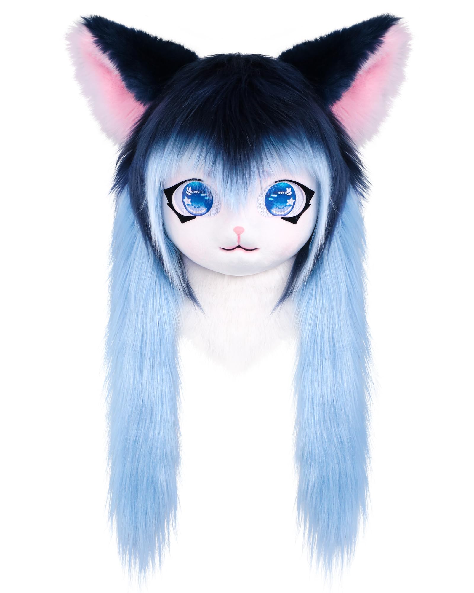 ZFKJERS Cosplay Fursuit Headgear Animal Head Cat Mask Halloween Masquerade Adults Costume Accessories Set (Dark Blue)