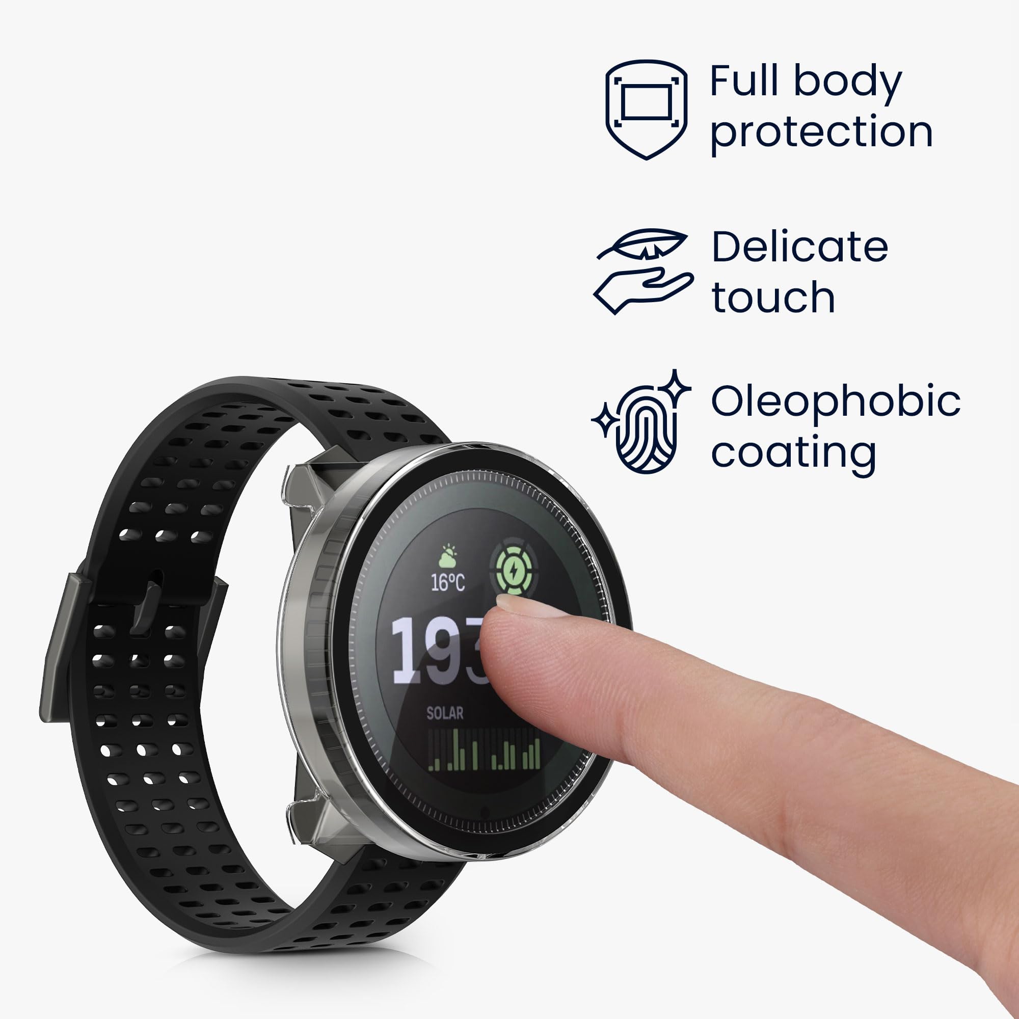 Kwmobile 2 Custodie Rigide Con Vetro Temperato Per Suunto RACE 2 – Cover Protettiva Trasparente/Nera Antiurto Per Smartwatch Fitness - 3