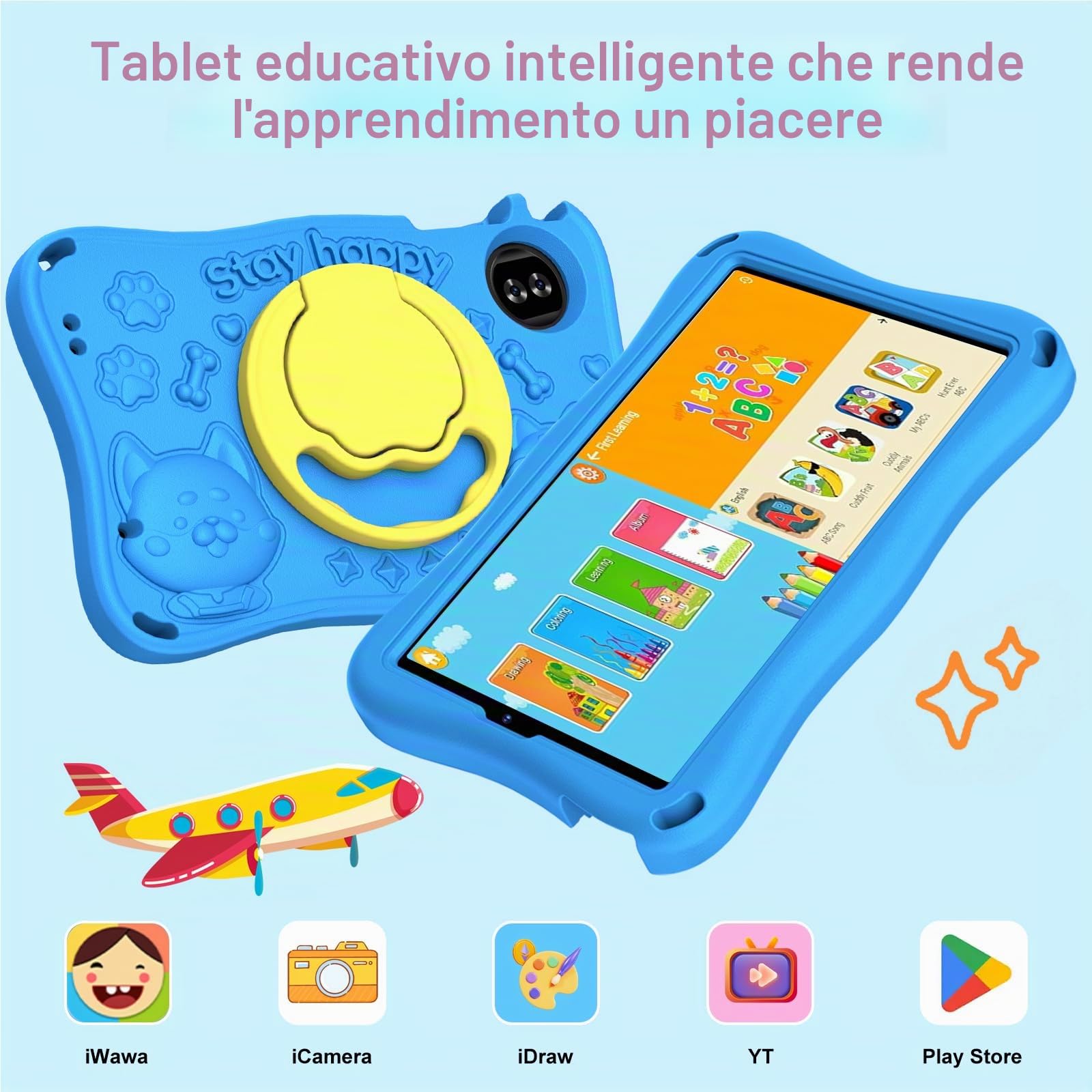 Tablet Android 15 Tablet 9 Pollici, 32GB ROM (TF 2TB), Octa-Core, Widevine L1, GMS, 5G+2.4G WiFi 6, 5 + 8 MP, 1340 * 800 Pixel, 5000mAh, Bluetooth 5.0, Control parentale, Eva - Blu