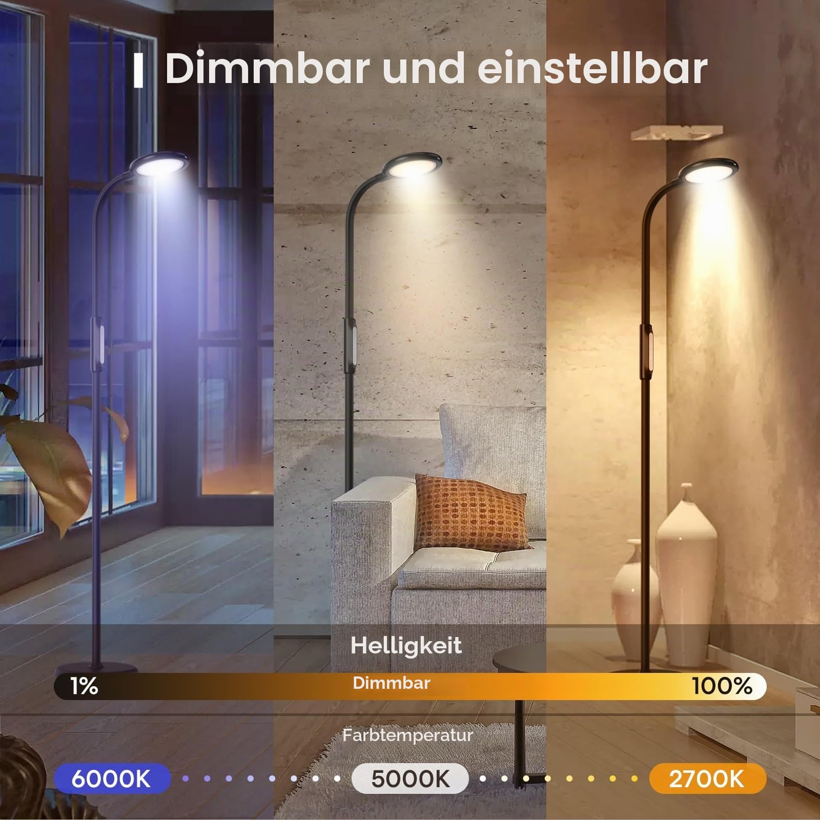 Meross Smart Dimmbare LED Stehlampe mit Sprachsteuerung, App Steuerung, Fernbedienung, 3-in-1 Stehleuchte für Wohnzimmer, Schlafzimmer, Kompatibel mit HomeKit, Alexa, Google and SmartThings, Schwarz