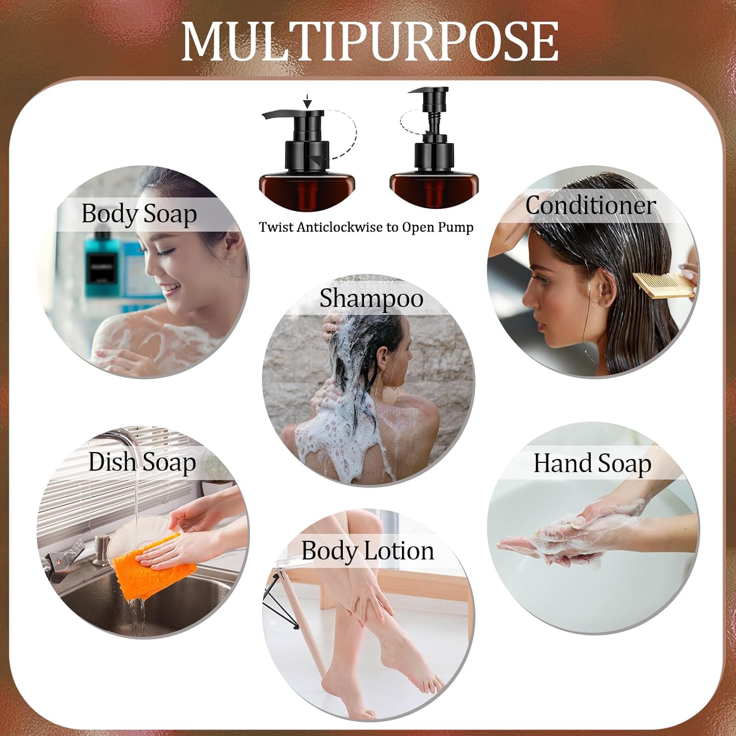 Tanlade 6 Pcs Shampoo and Conditioner Dispenser Bottles 16oz Modern Shower Soap Bottles with Pump, Labels and Marker Pen Easy to Refill Body Wash Dispensers for Home Bathroom Decoration(Brown) - Image 5