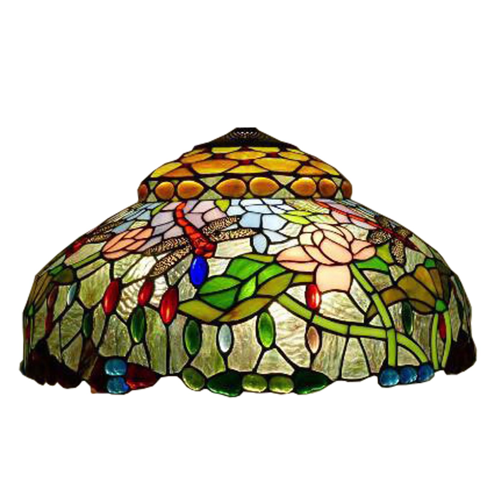 SaryEdge Tiffany Table Desk Floor Lamp Pendant Light Lamp Shade Replacement Only 18" Wide Victorian Style Stained Glass Lampshade Dragonfly Lotus Red Green Glass Beads Shade，，
