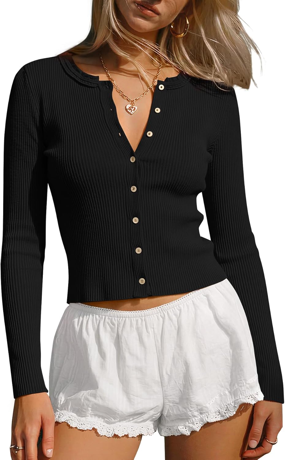 Darong Women's Long Sleeve Ribbed Knit Slim Fit Top Button Down Lightweight Cardigan Going Out Shirts Spring Clothes 2026