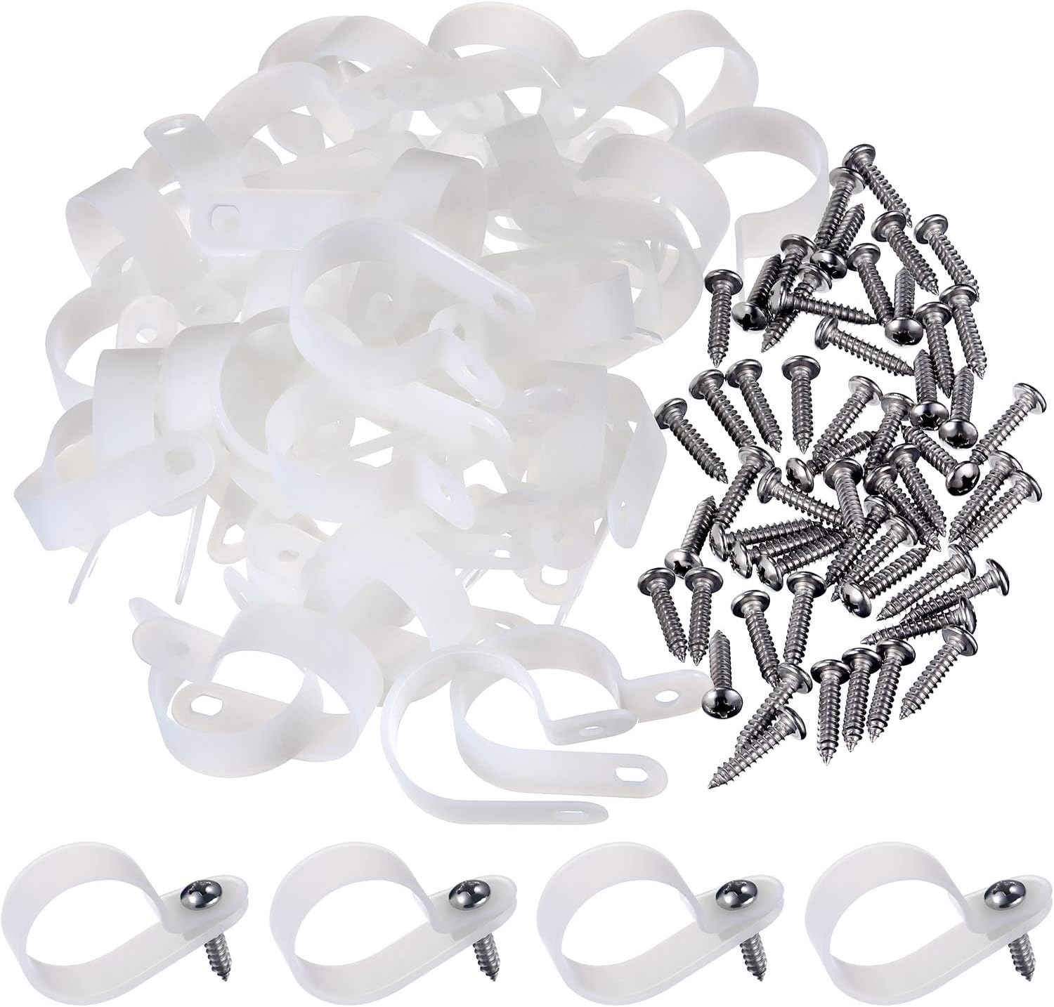 100-Pack 5/8" Nylon Cable Clamps - R-Type Wire Management Clips For Organized Cables