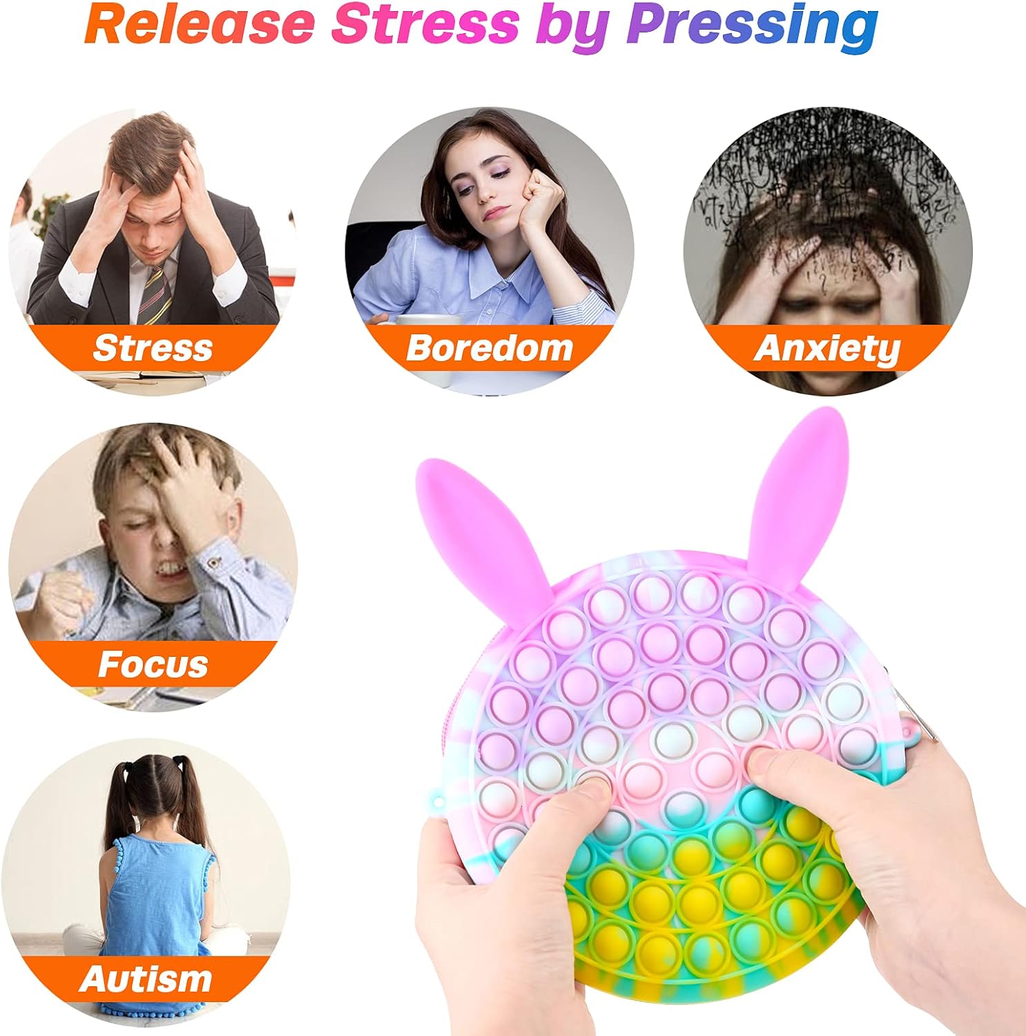 Gigilli Easter Gifts for Kids Girls Easter Candy Bag Bunny Basket Pop Purse for Teen Girls, Easter Fidget Toys Small Coin Purse Pop Shoulder Bag Classroom Prizes for Students