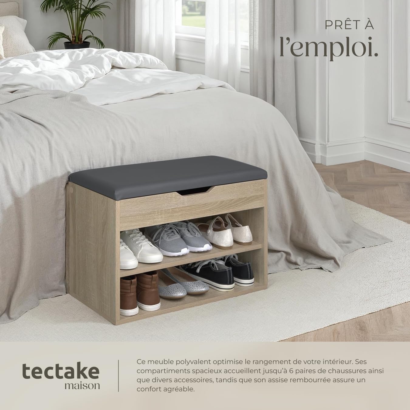 TecTake® Meuble Chaussures Meuble de Rangement Moderne Meuble d'entrée pour Max. 6 Paires 60x30x43,5 cm, Rangement Chaussures Gain de Place idéal Entrée, Chambre, Dressing Rangement Chaussure