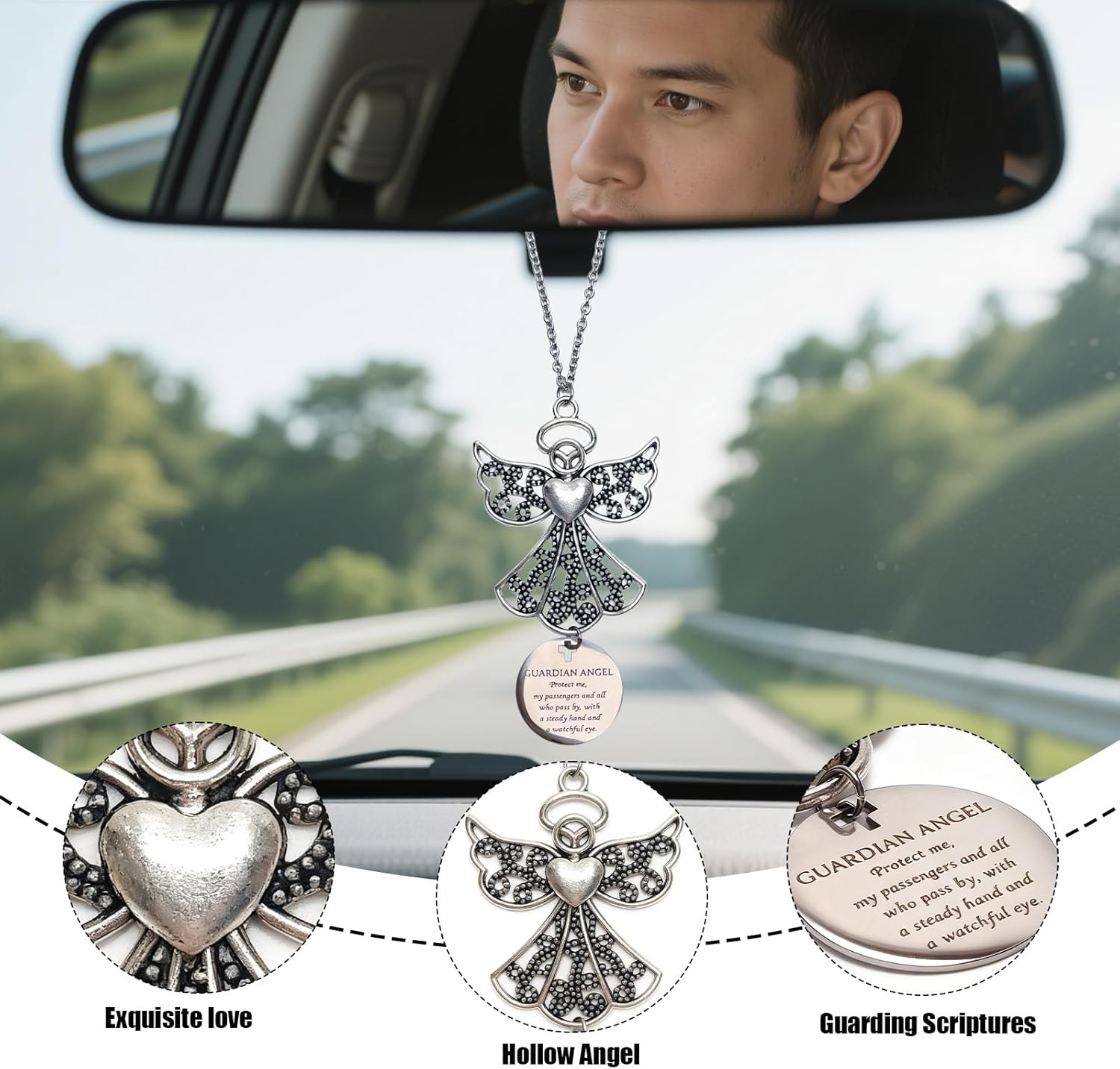1pcs Christian Car Accessories,Rear View Mirror Hanging Guardian Angel Car Charm,Inspirational Jesus Bible Cars Accessories for Women, Teens, and New Drivers, Perfect Religious Gift - Image 4