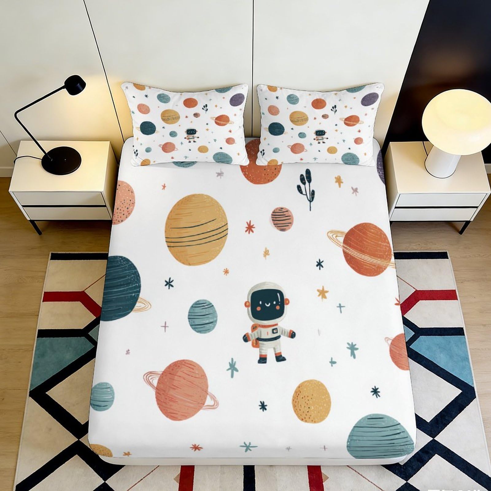 Pnayamiorkfel Style-6 3D Printed Space Planet Fitted Sheet Microfiber Soft Breathable Astronaut Mattress Cover For Bedroom Home Decor 90X200x25cm