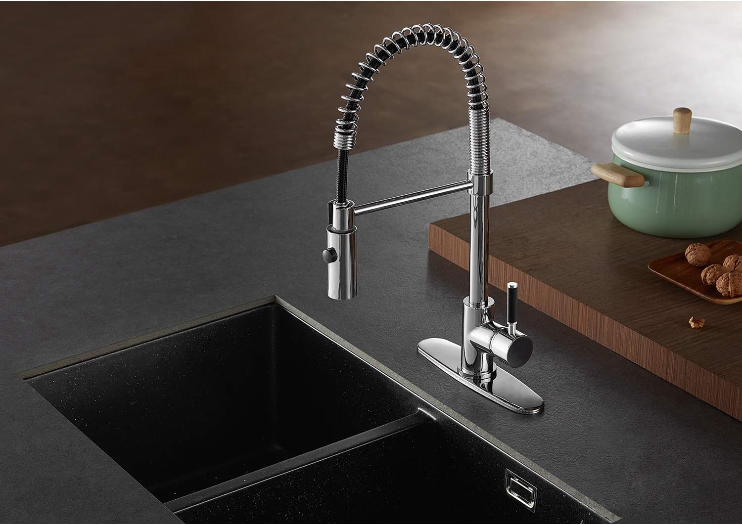 Gourmetier LS8771DKL Kaiser Single-Handle Pre-Rinse Kitchen Faucet, Polished Chrome