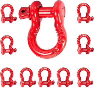 1/2" D Ring Shackles Forged Carbon Steel with Screw Pin WLL 2 Tons 4,000 Lbs, Heavy Duty D Ring Buckle for Towing, Rigging and Vehicle Recovery 10 Pack