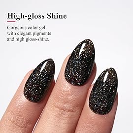 Imtiti Glitter Gel Nail Polish, 0.5 Fl Oz Black Glitter Gel Polish Soak Off LED U V Iridescent Shimmer Sparkle Nail Gel Polish DIY Nail Art Starter Manicure Salon Gel Nail Polish Kit for Women Girls