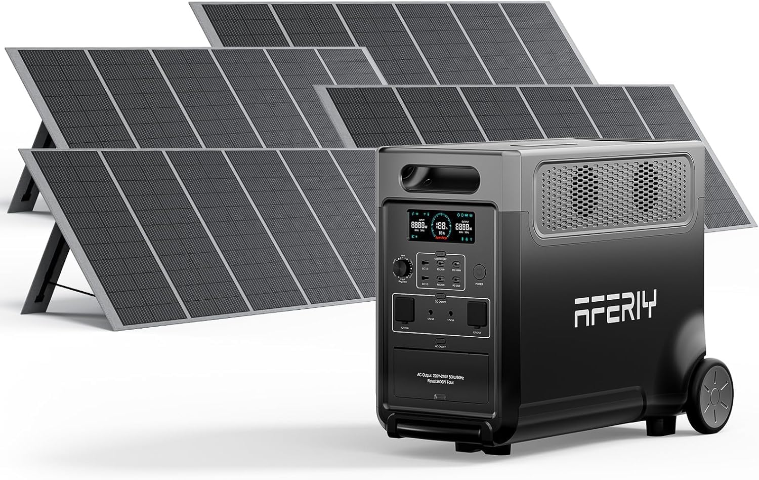 AFERIY Generador Electrico Solar 3600 W Con 4 Pannelli Solari Da 400 W, Batteria Portatile Lifepo4, 220 V-240 V, Pannello Solare Pieghevole Con Usb, Ip65, Per Campeggio, Viaggi, Alimentazione