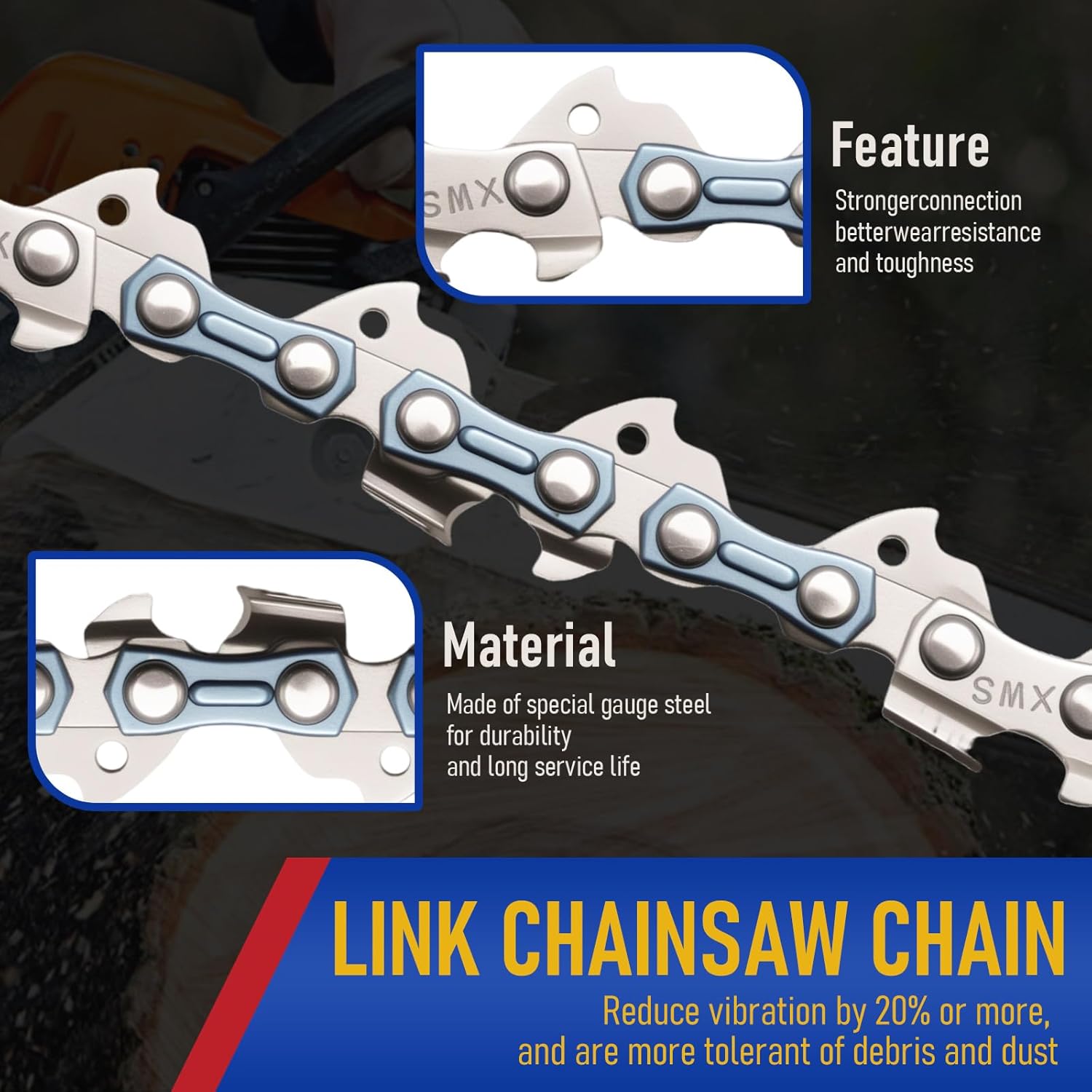 Anxingo 4 Pack 16 Inch Chainsaw Chain 3/8" LP Pitch .043'' Gauge 56 Drive Links Replacement for EGO Greenworks PoulanMakita and more