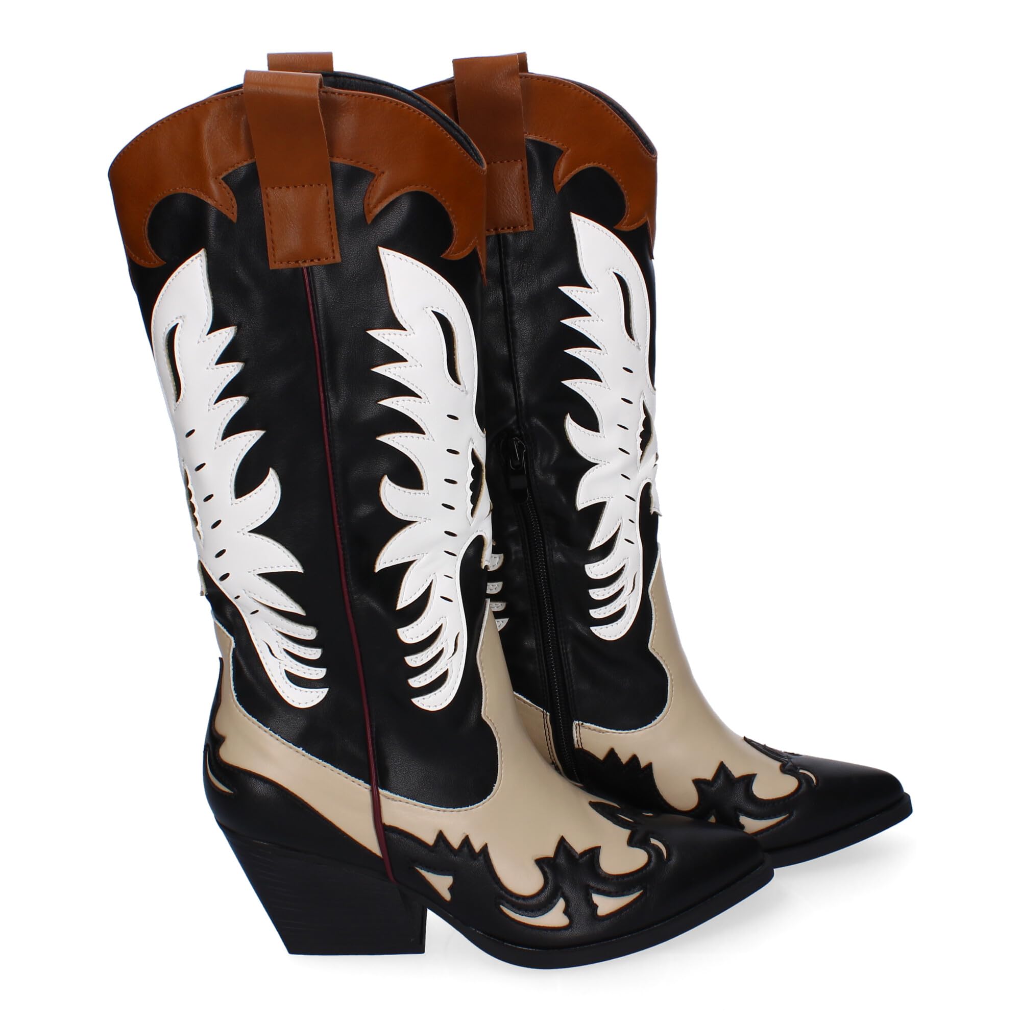 Botas de Tacon para Mujer, Estilo Cowboy, Comodas y Elegantes, Puntera Fina, Adornos Grabados, Diseno Moderno, Ideales para Otono-Invierno.