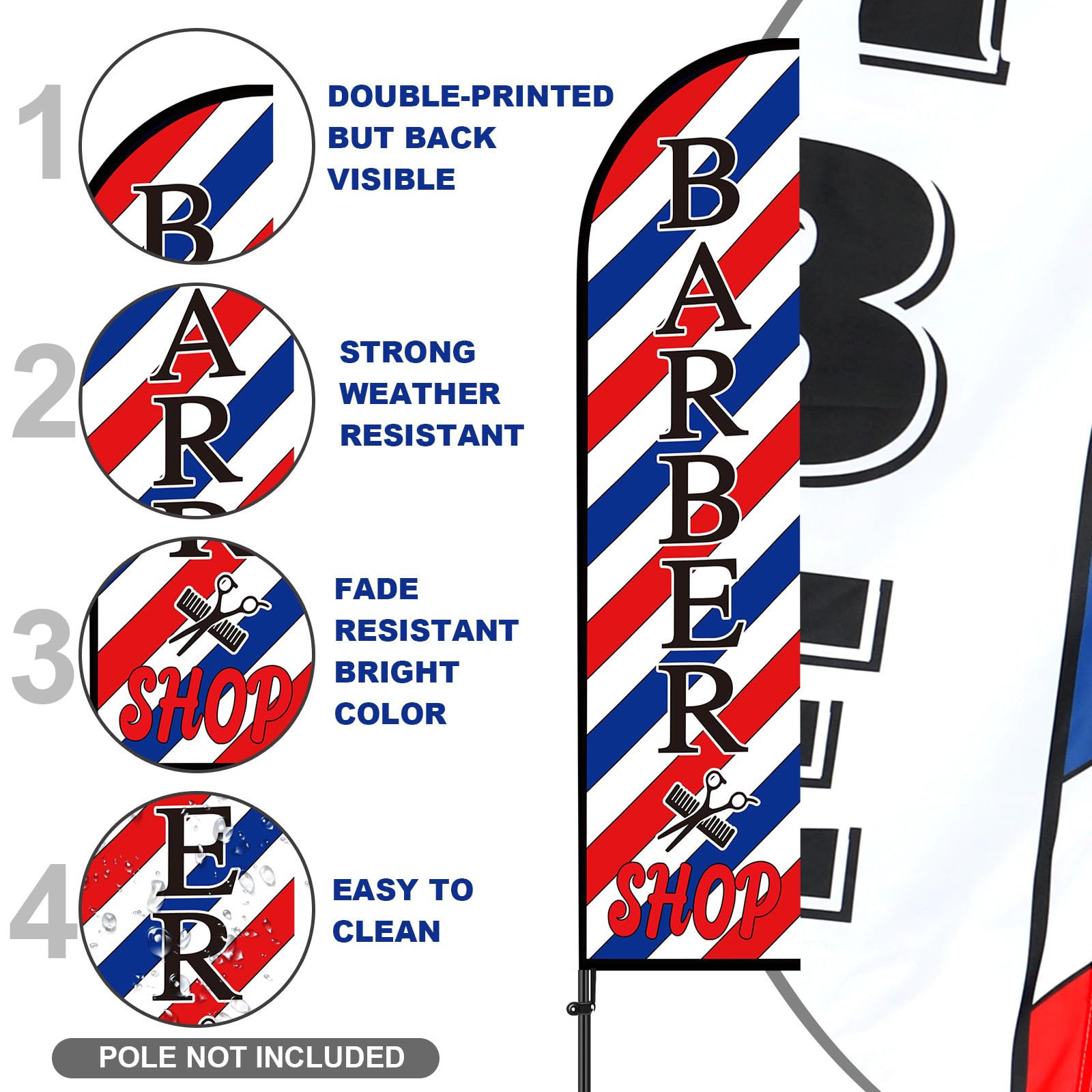 VitalCozy 2 Set Barber Flag Barbershop Themed Swooper 7 Ft - View #6