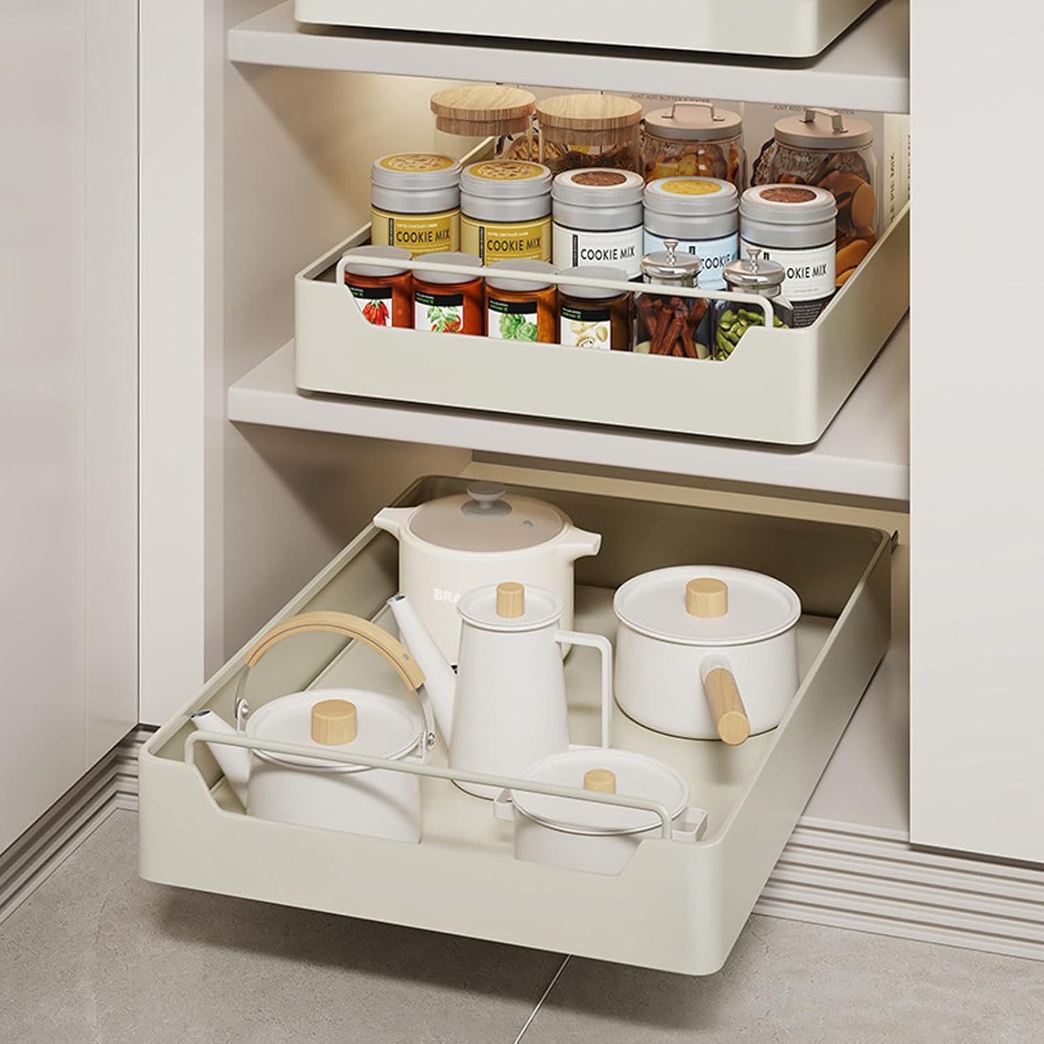 Deoxys Extendable Cabinet Drawer Organizers, Telescopic Drawer Retrofitting, Slide Out Drawer With Handle, Pull Out Cabinet Organiser Kitchen, No Drilling And Nailing Required