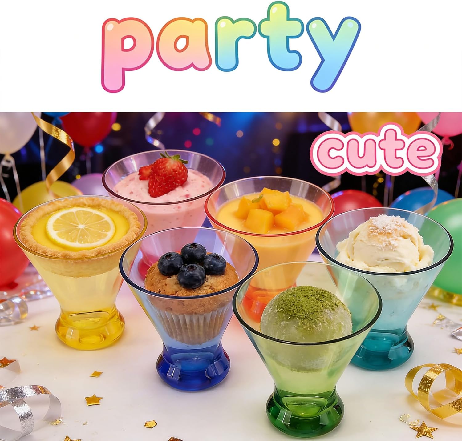 9 oz Stemless Martini Glasses Set of 6, Heavy Base Stable Cocktail/Drink/Juice/Margarita Glasses, Reusable Acrylic Drink Cups, BPA-Free, Shatter Proof, Dishwasher Safe (Multicolor)