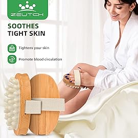 Zeutch Premium Dry Brushing Body Brush Set for Lymphatic Drainage and Cellulite Treatment, Boar Bristle Long Handle Face Cleansing Brush for A Glowing Skin, 5 Pack