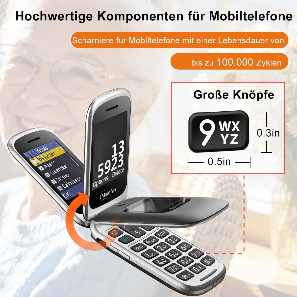 4G Seniorenhandy Klapphandy ohne Vertrag, Großtasten Handy für Senioren mit SOS Notruffunktion, Einfach zu bedienen, 2,4+1,44 Zoll Dual Display, Ladestation, FM Radio