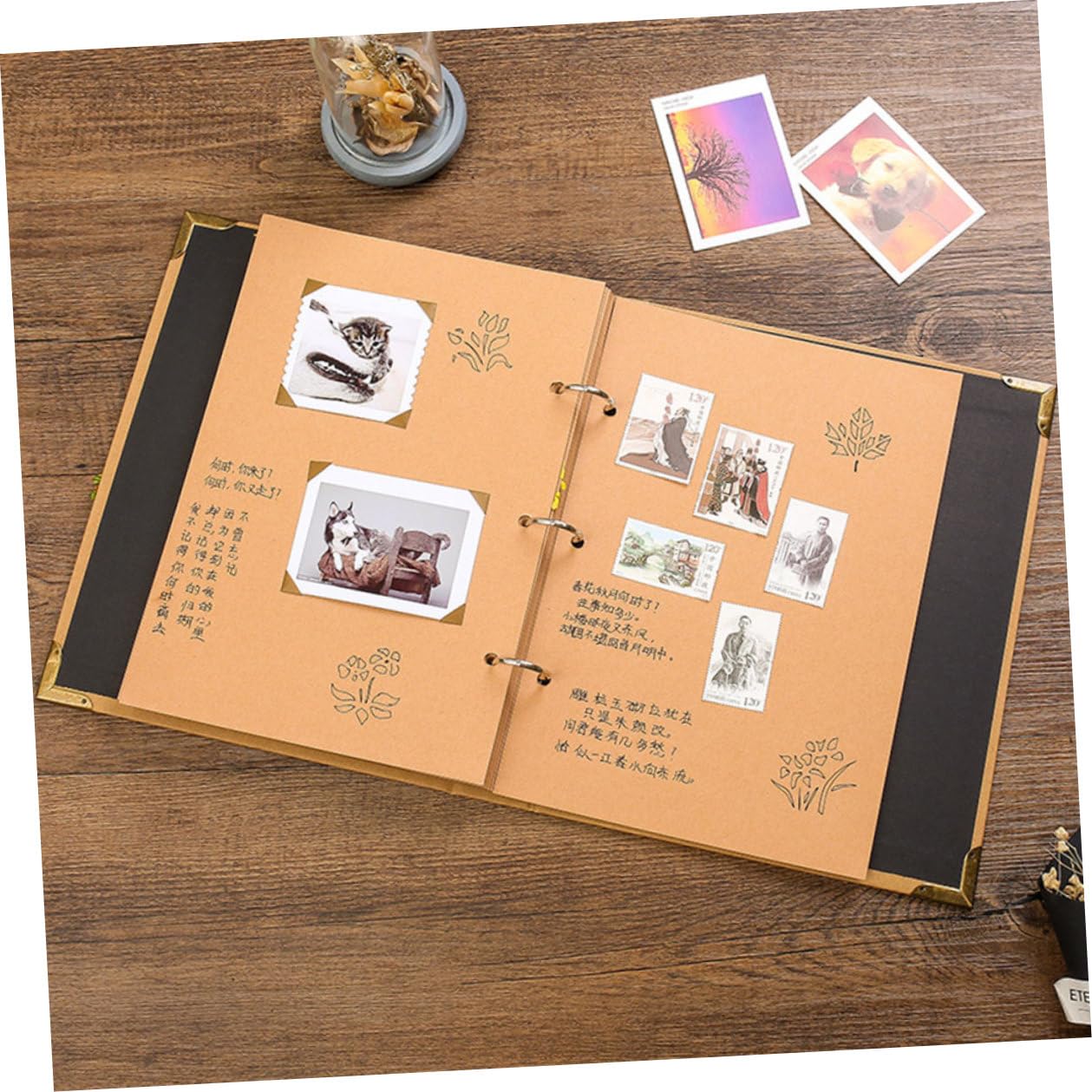 Gadpiparty Álbum de Recortes DIY de Papel Kraft para Fotos, Tamaño Mediano, Color Amarillo Diseño Retro de Girasol, Álbum de Fotos Creativo y Hecho a Mano, Adecuado para Recuerdos de Viajes