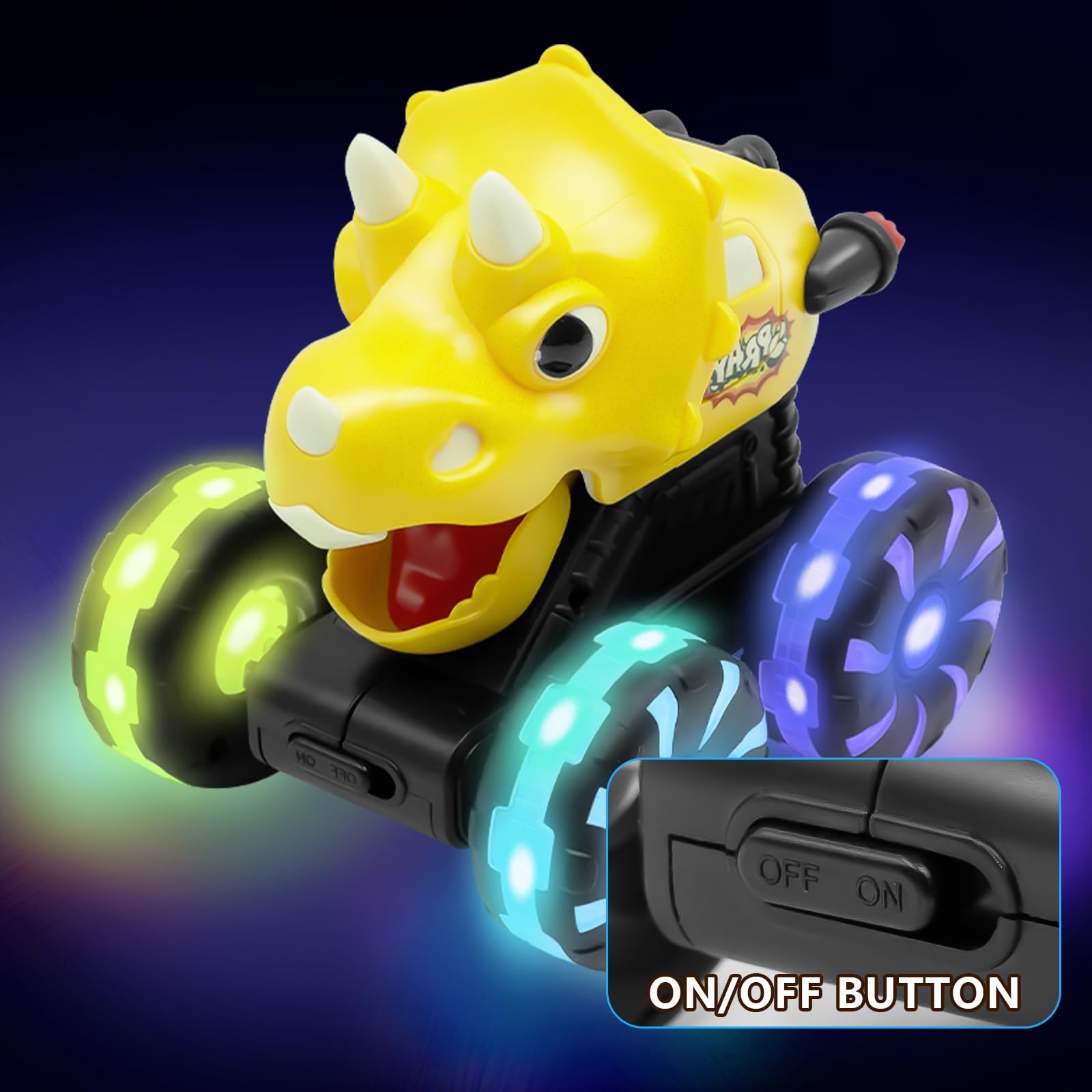 Yellow Triceratops Dino Monster Truck - LED Wheels -5 Yellow Triceratops Dino Monster Truck - LED Wheels -5