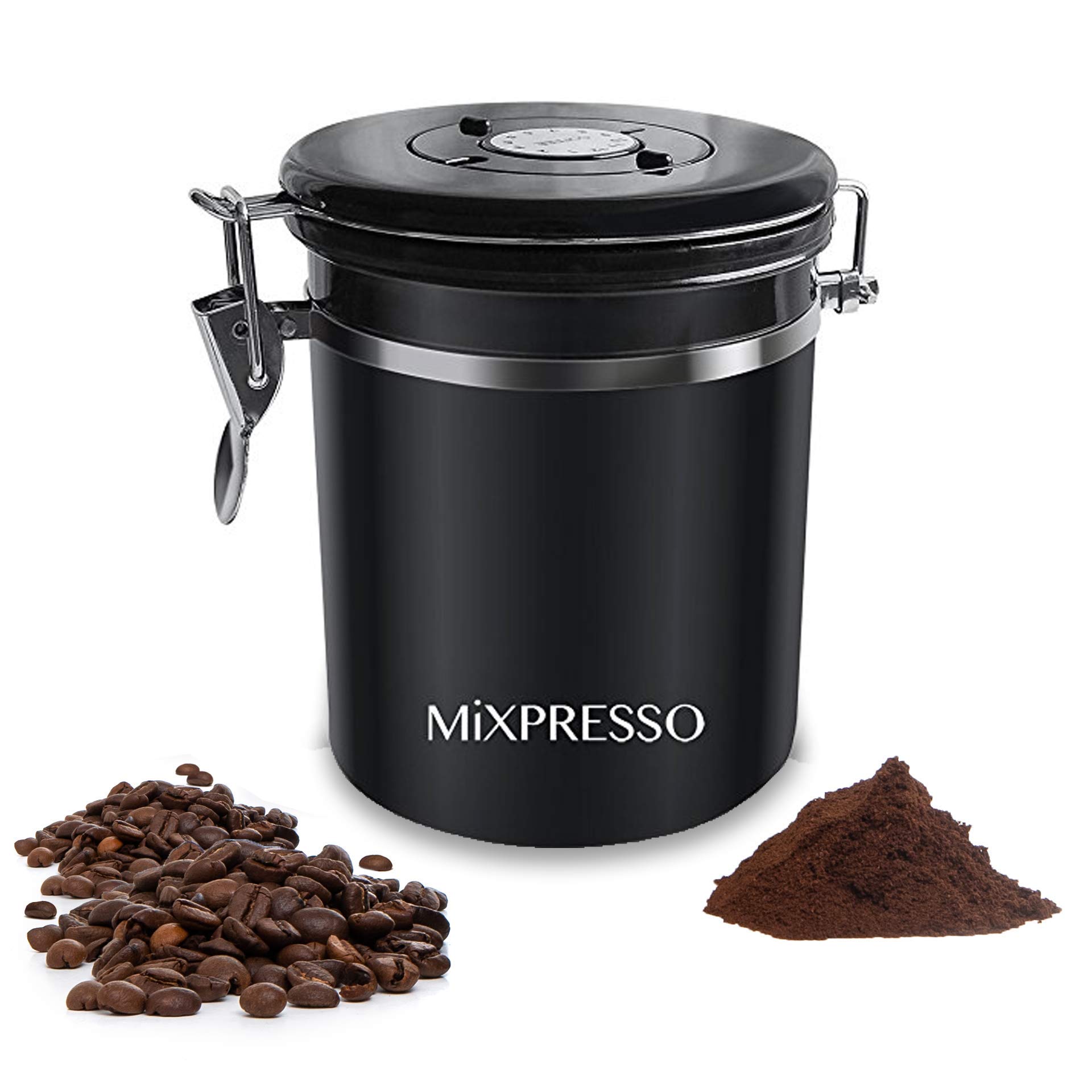 Mixpresso Black Stainless Steel Airtight Coffee Container with Date