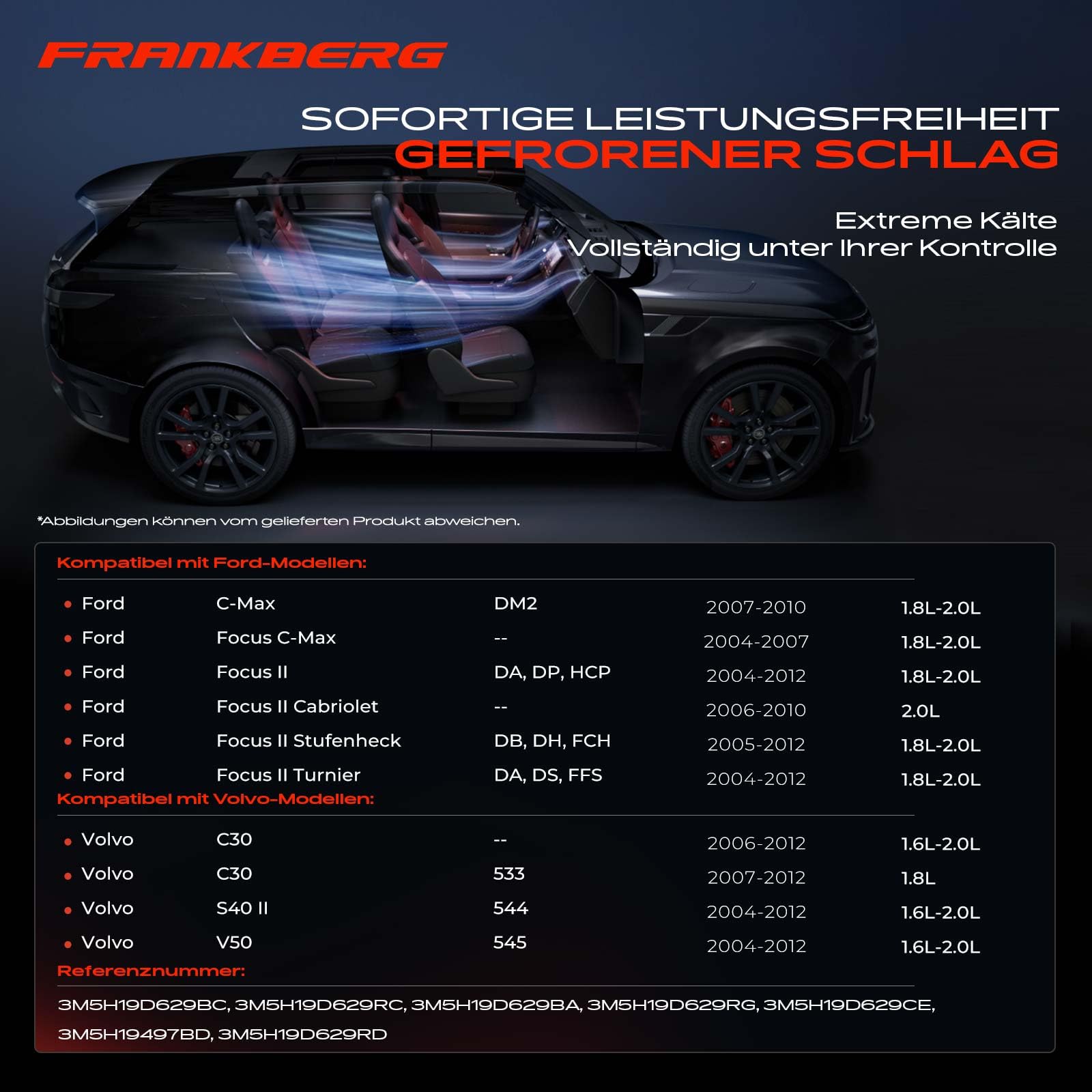 Frankberg Klimaanlagen Kompressor mit Kupplung Benzin Kompatibel mit Focus C-Max DM2 Focus II Focus II DA DP HCP DB DH FCH C-Max DM2 V50 545 C30 533 S40 II 544, inkl. Öl vorbereift