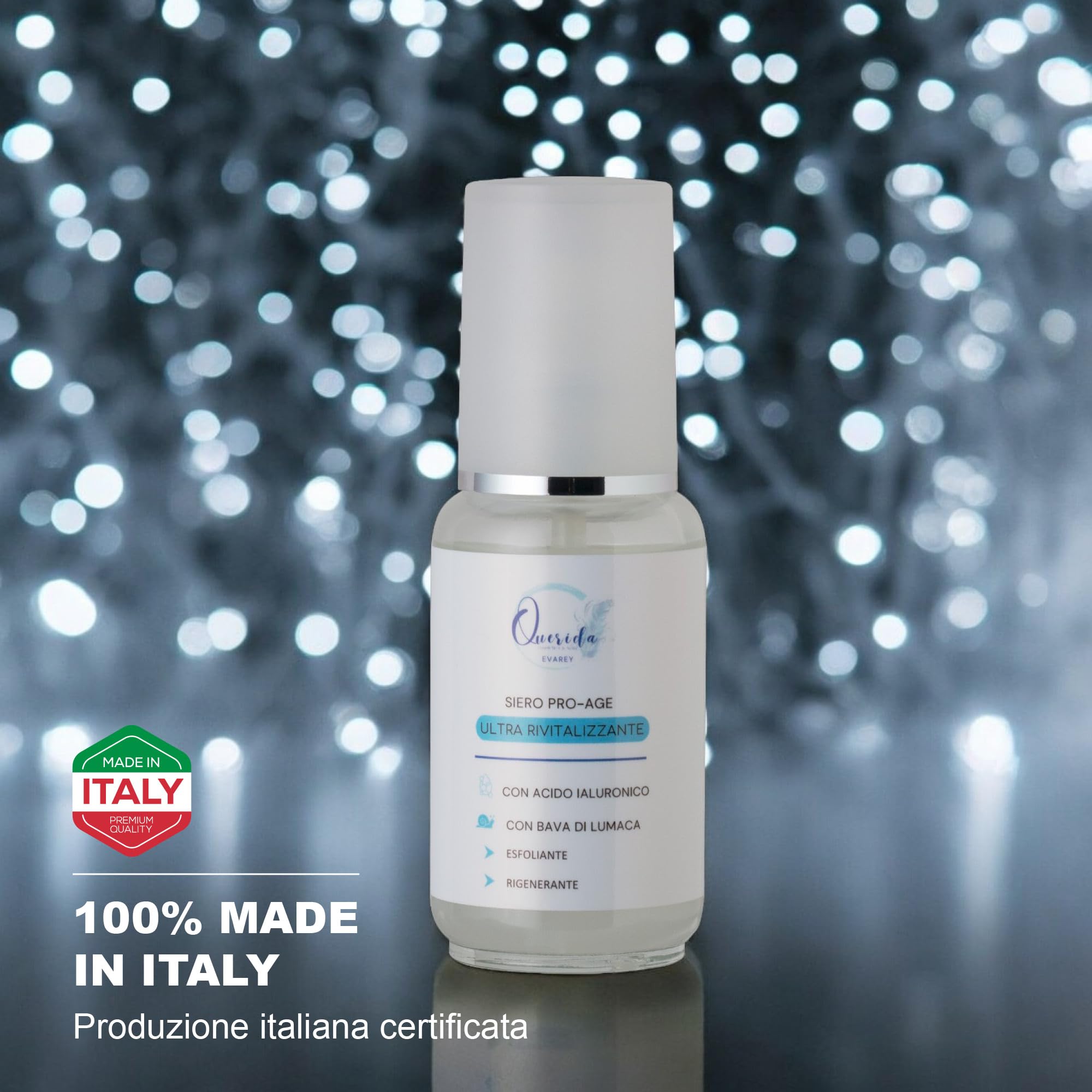 Querida ProAge Gesichtsserum mit Schneckenschleim und Hyaluronsäure, biologisches Peeling, regenerierend, Anti-Age, hergestellt in Italien, 50 ml
