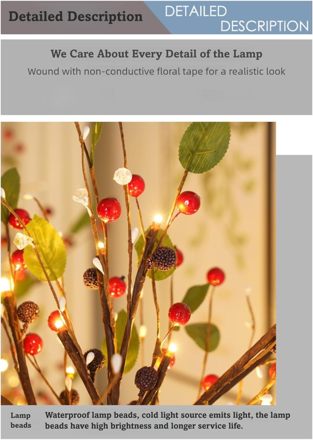 Red Berry Blossom Tree with Lights, 24 LED Lighted Branches, Artificial Bonsai Lamps, Christmas Tabletop Decor for Living Room, Bedroom, Home Gifts (2, Red)