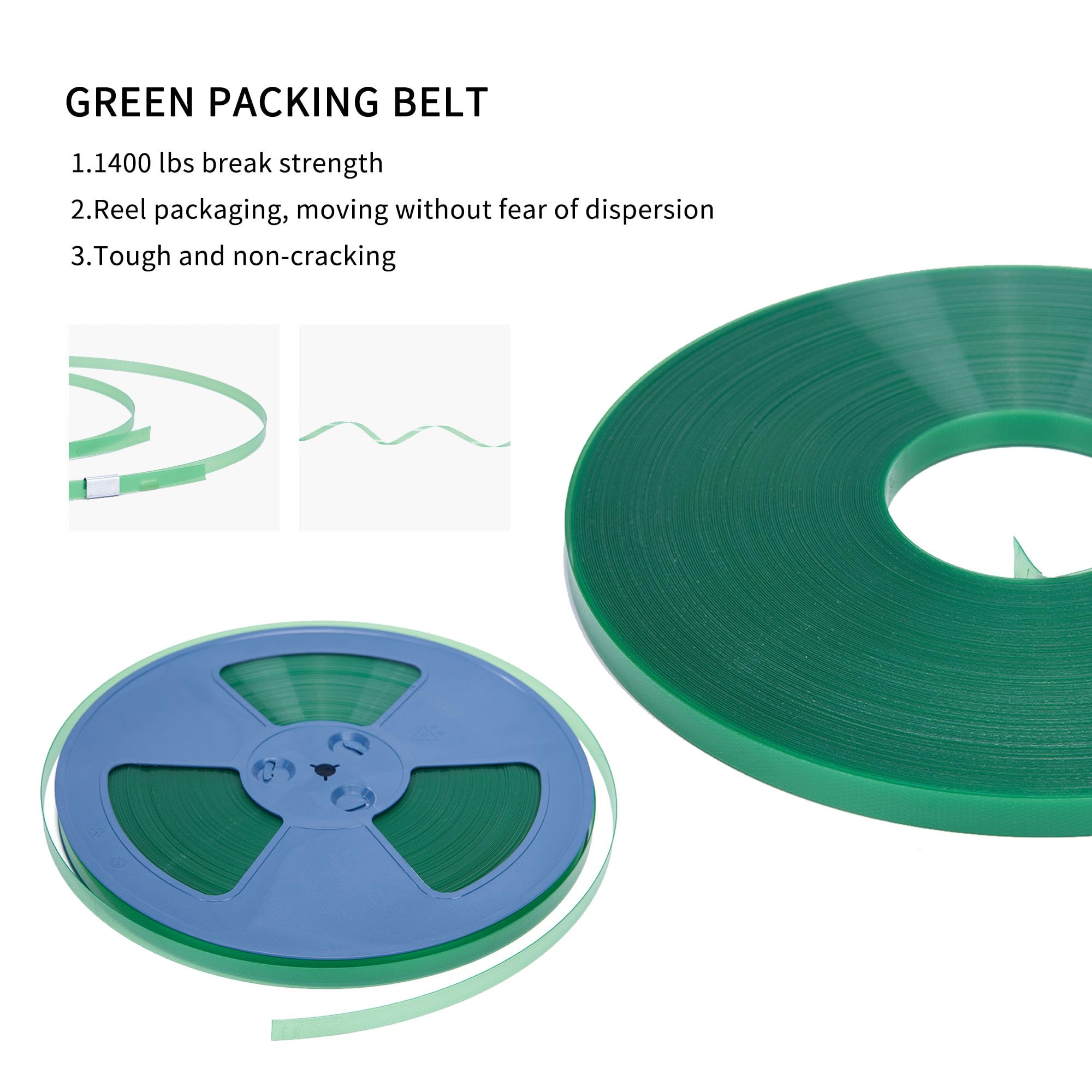 Kit di reggiatura per Pallet con tenditore per reggetta in Poliestere (Pet), Rotolo di reggetta in Poliestere (Pet) da 300 Piedi e 5/8" e 50 sigilli in Acciaio