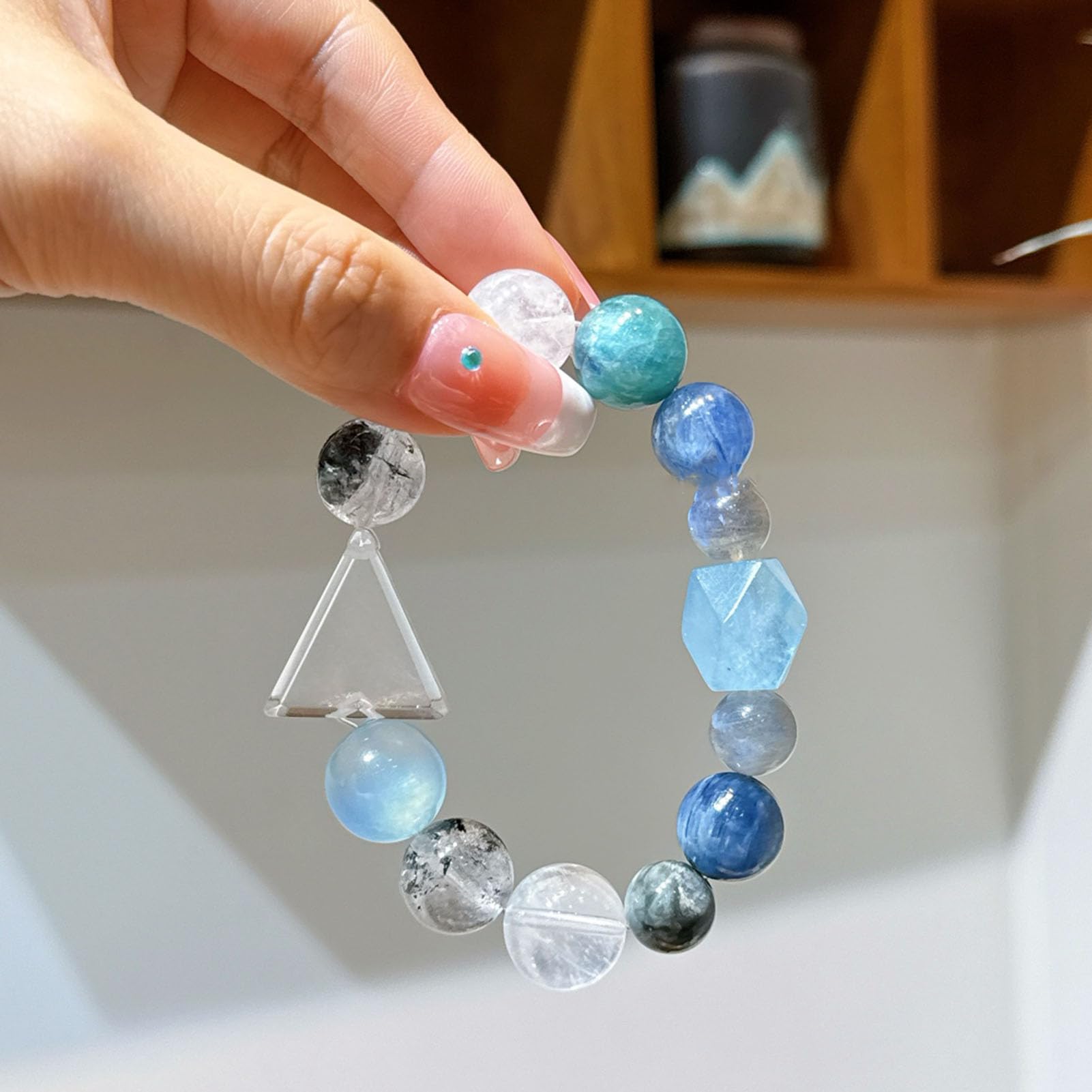 Pulsera de Piedra Aguamarina, auténticas Pulseras elásticas de Cuarzo Transparente, Cuentas de Cristal Azul Claro para la Paz y la claridad, joyería elástica para meditación