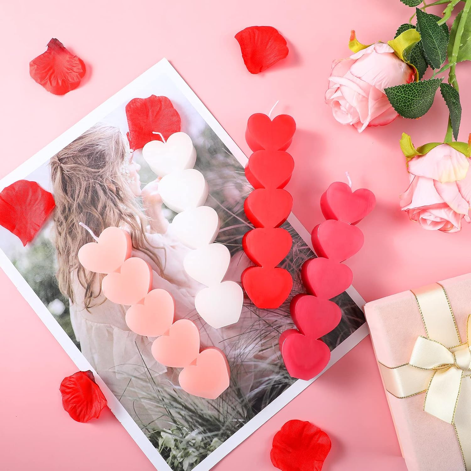 Jutom 4 Pcs Valentine‘s Day Heart Shape Candles Love Aesthetic Scented Soy Wax Candles Romantic Love Cute Valentines Day Gifts for Her Women Boyfriend Home Wedding Bedroom Room Decor, 4 Colors