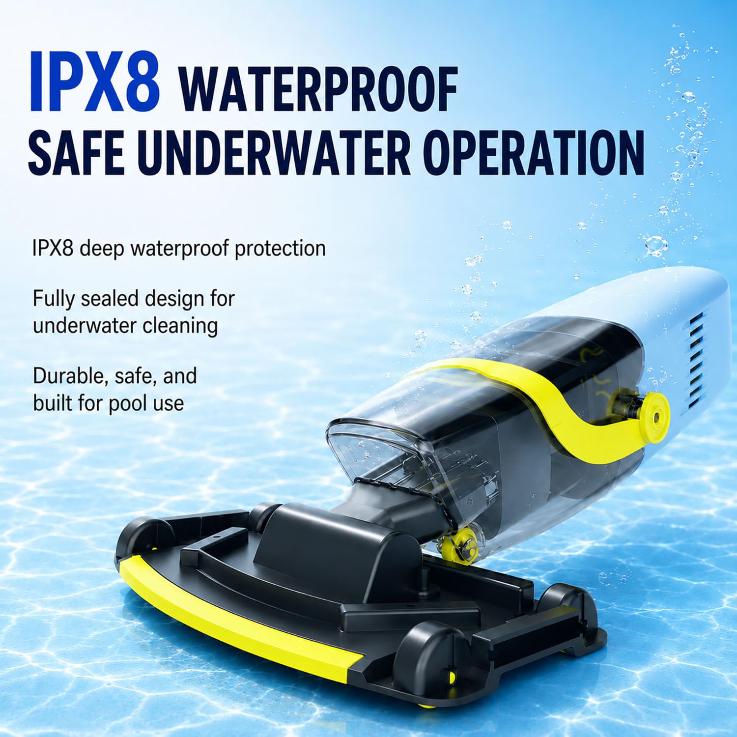 Limpiador piscina inalámbrico 36800 Pa, pértiga telescópica 2,4 m 2.5AH | Limpiador con doble filtro y funcionamiento a batería, llega a todos los rincones de la piscina sin agacharse