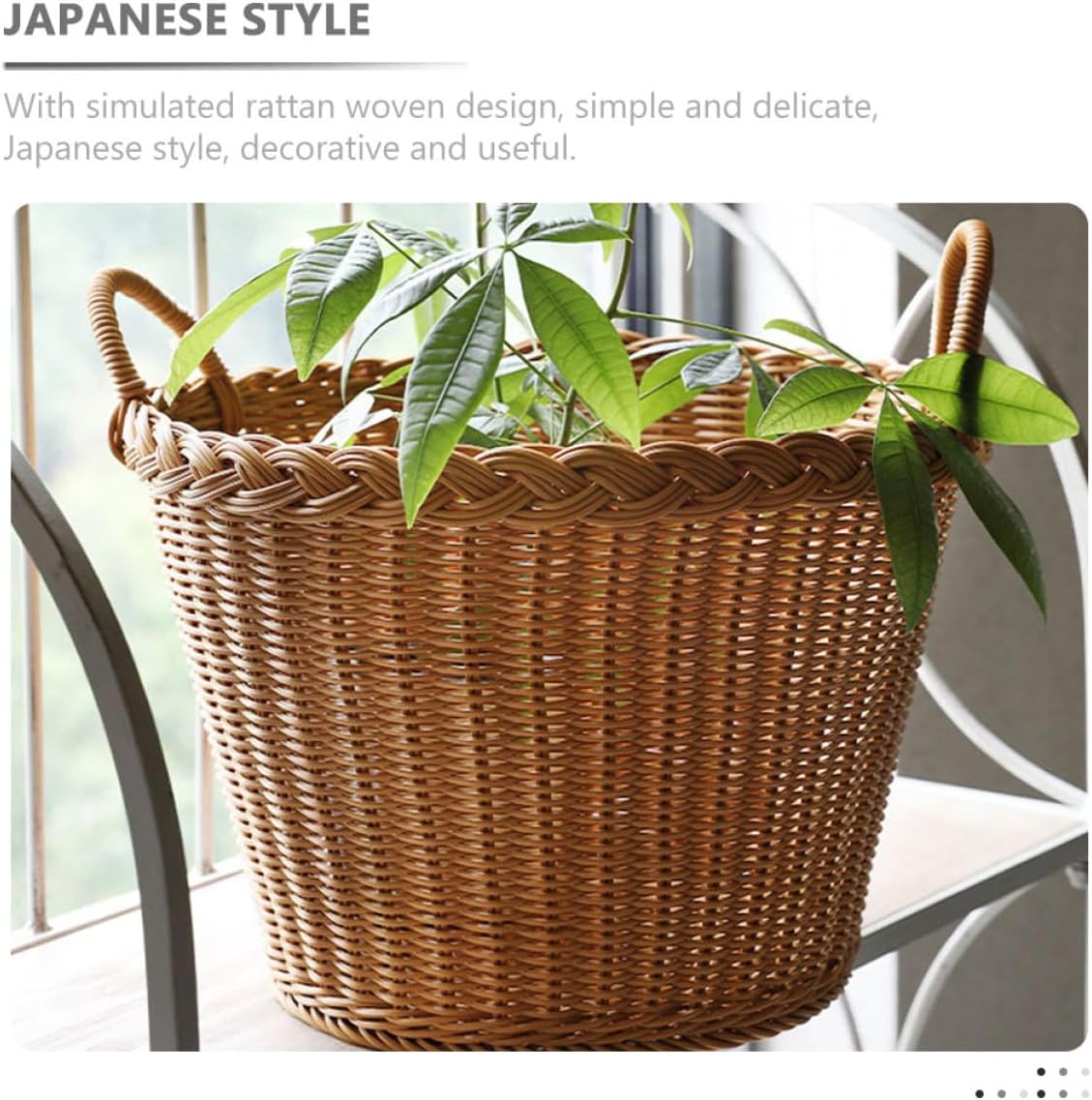 DOITOOL Laundry Hamper Basket for Dirty Clothes Simulated Rattan Woven Design with Handle Portable and Lightweight Storage for Home Use Japanese Style