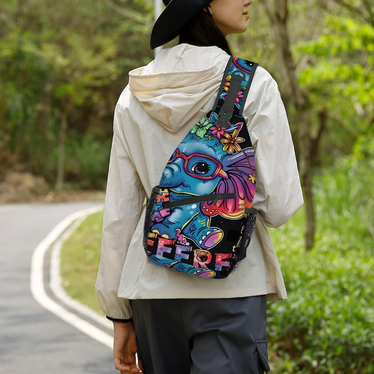 Small Animal Elephant Cartoon Sling Bag for Women Men Lightweight Chest Bag Crossbody Daypack Anti Theft Shoulder Backpack with Adjustable Shoulder Strap for Outdoors Sports Hiking Travel