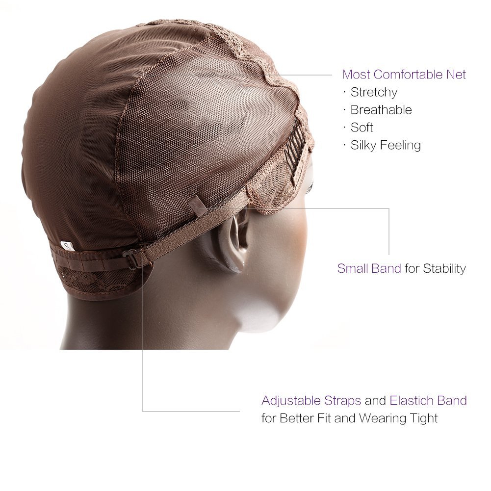 Bella Hair Glueless Wig Caps for Making Wigs with Combs and Adjustable Straps Swiss Lace Brown Medium Size