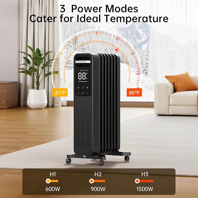 Calefactor Eléctrico Portátil Radiador de Aceite 1500W con Termostato Digital y Ruedas miniatura 5