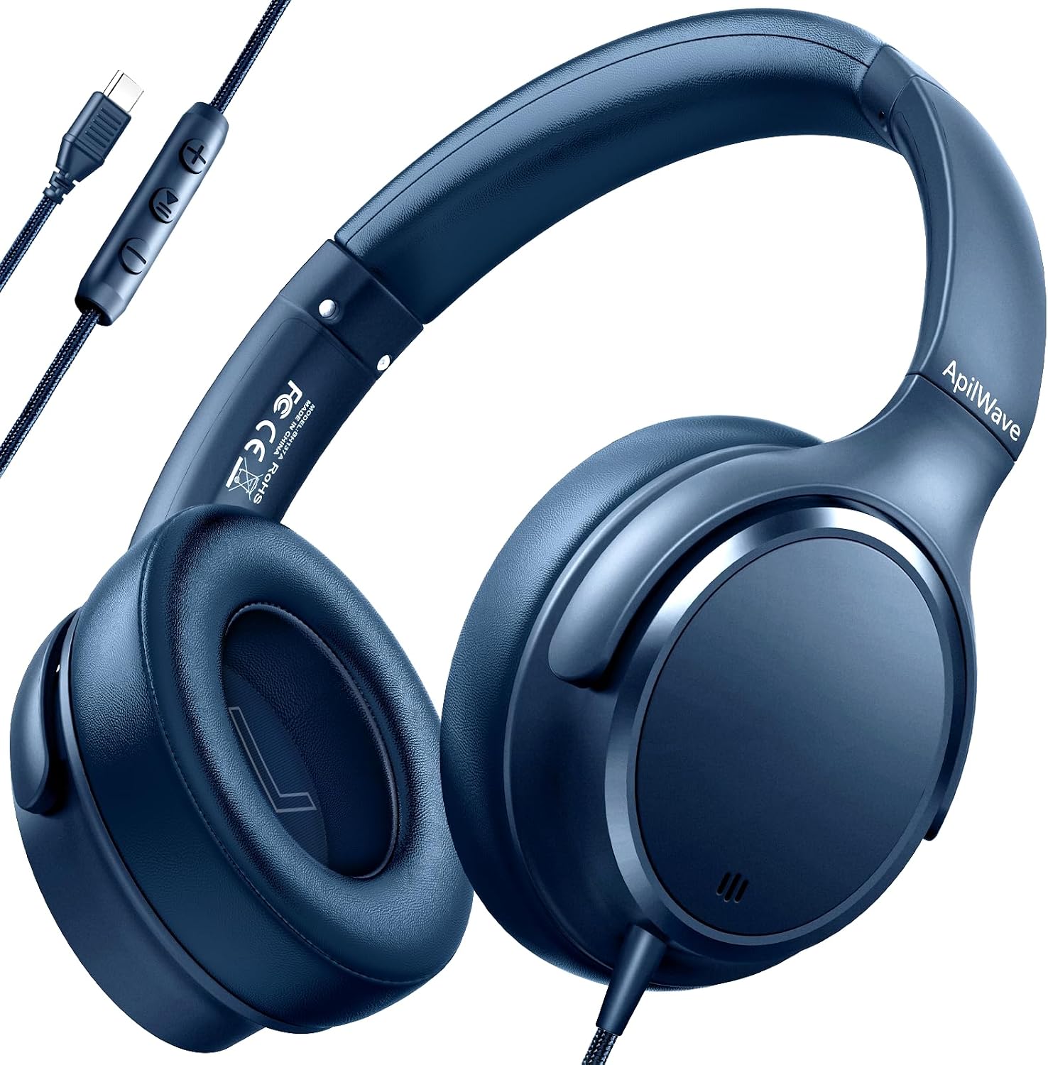 Wired Headphones USB C Headphones Over Ear with HD Mic Portable Headphone | Hi-Fi Stereo Sound, Comfortable Fit Foldable Headphones for Computer/iPhone 17/16/15/Airplane Travel/School-Blue(storage bag)