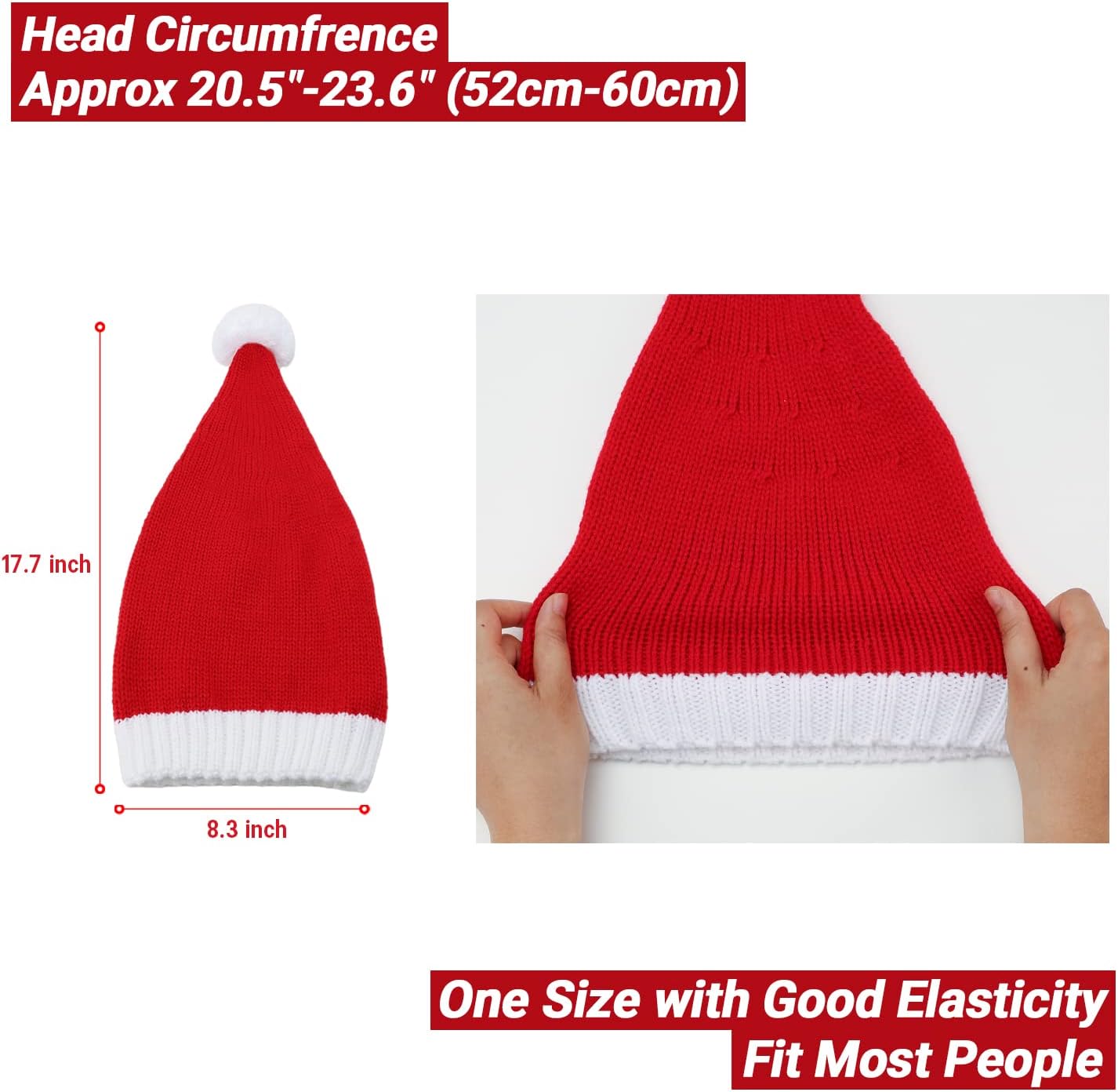 Umeepar Santa Hat Christmas Beanie Xmas Party Hat Red Knitted Stocking Skull Cap for Adult Women Men (Red 2 Pack) - Image 3
