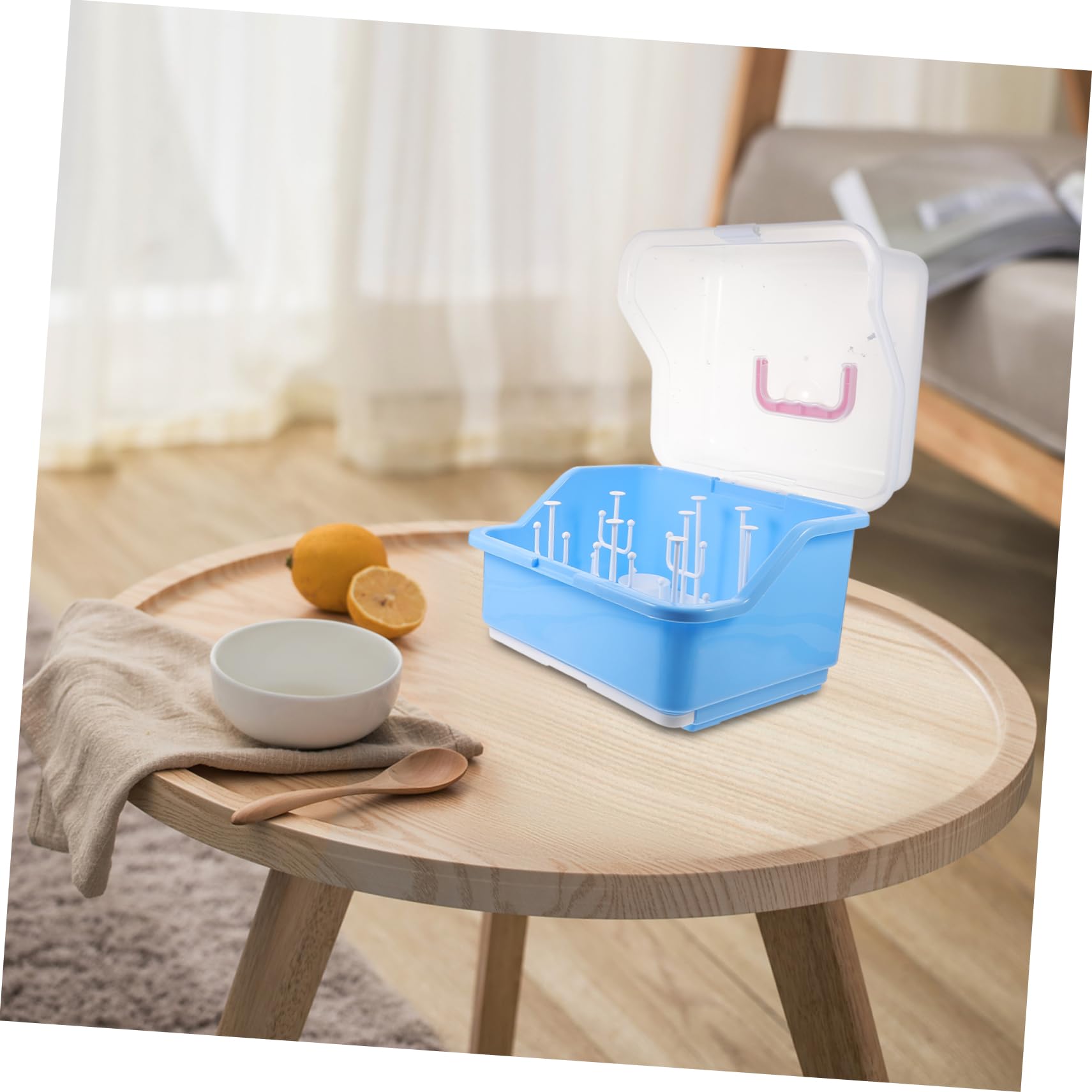 Boîte de Séchage pour Biberons en PP Couvercle Bleu | Plateau D’égouttage Intégré, Rangement Multi-usage pour Pailles et Vaisselle Couleur Aléatoire