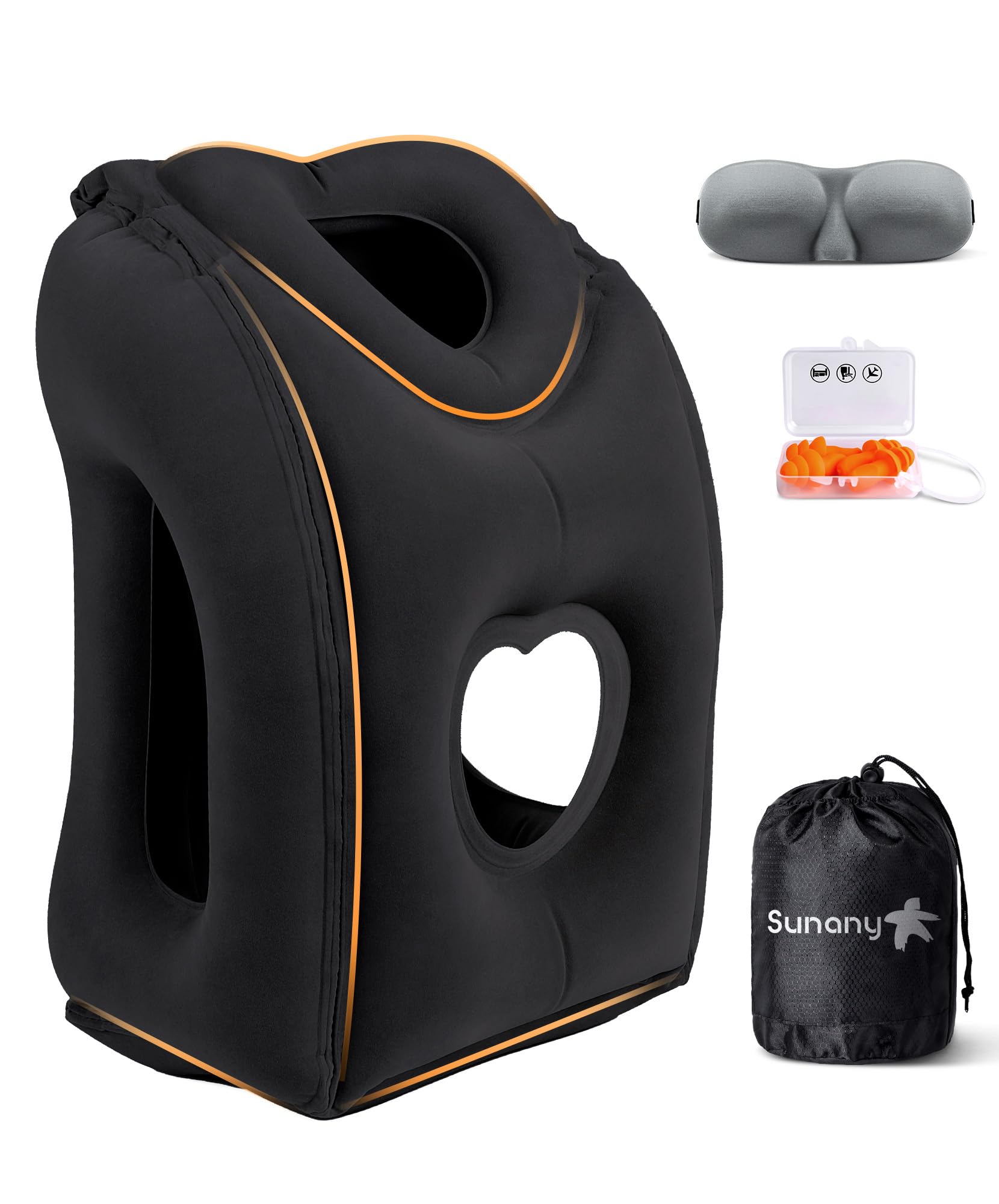 Photo 1 of Sunany Travel Pillow, Upgraded Plane Pillow for Long Flights, Inflatable Neck Pillow Used for Airplanes,Cars,Buses,Trains,Office Napping with Eye Mask,Earplugs (Black)