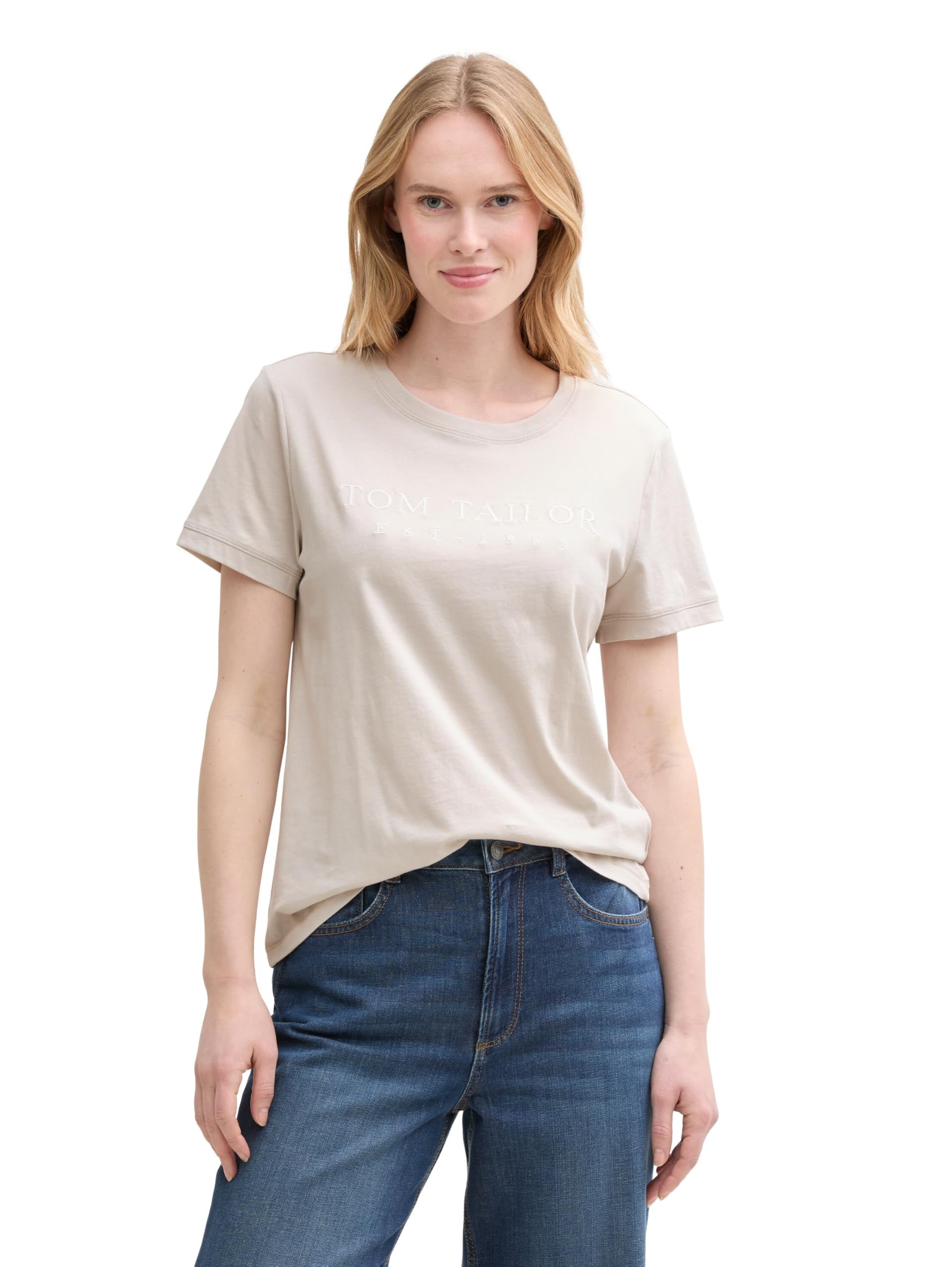 Tom Tailor Damen Basic T-Shirt mit Logo-Print