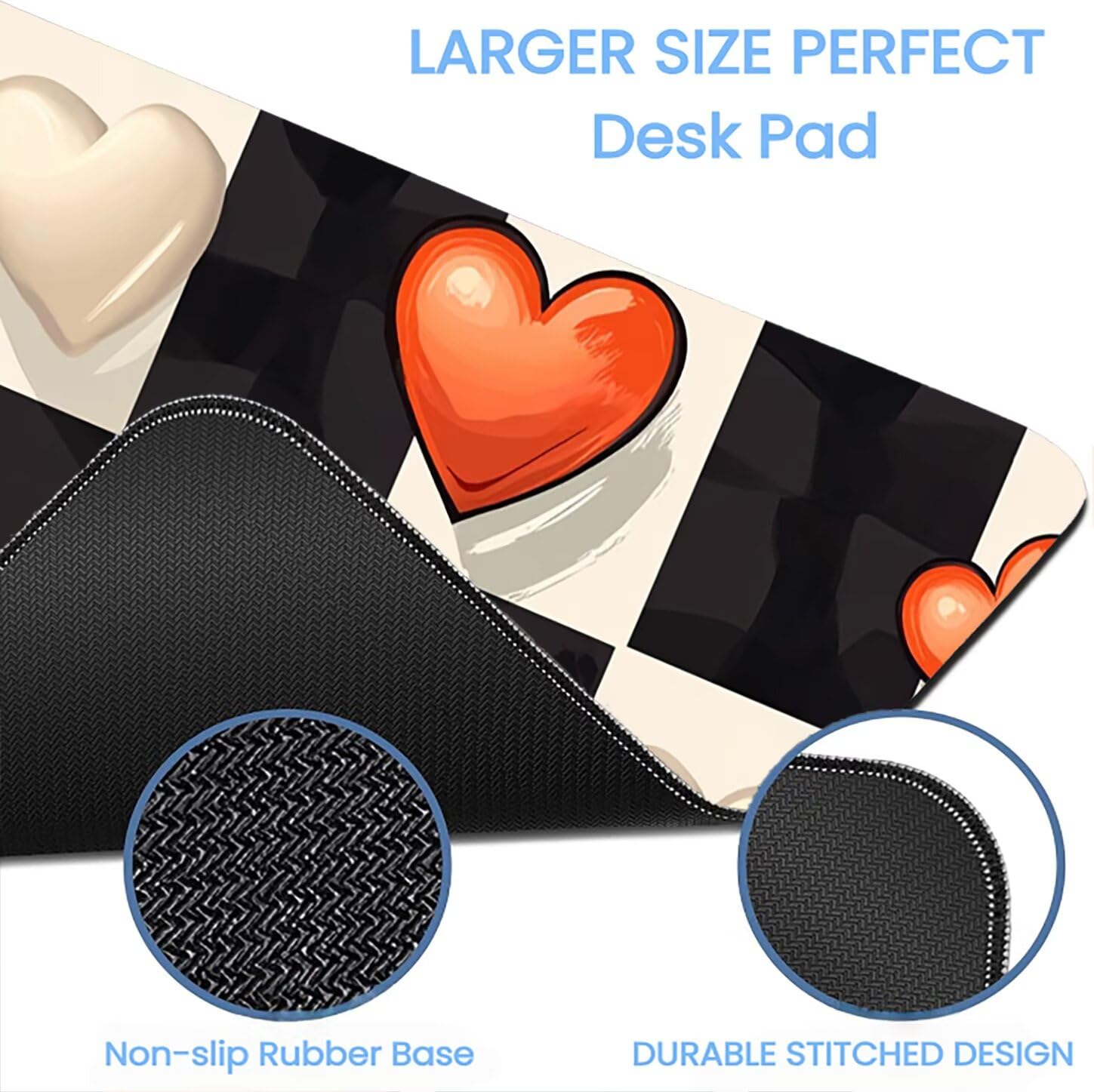 Lpfieonn Liebe Großes Schreibtischunterlage, XXL Schreibtischunterlagen, Schwarzweiß XXL Wasserdicht Gaming Mousepad mit Vernähter Rand und Rutschfeste Gummibasis, für Hause/Büro 120x60cm PF-1615