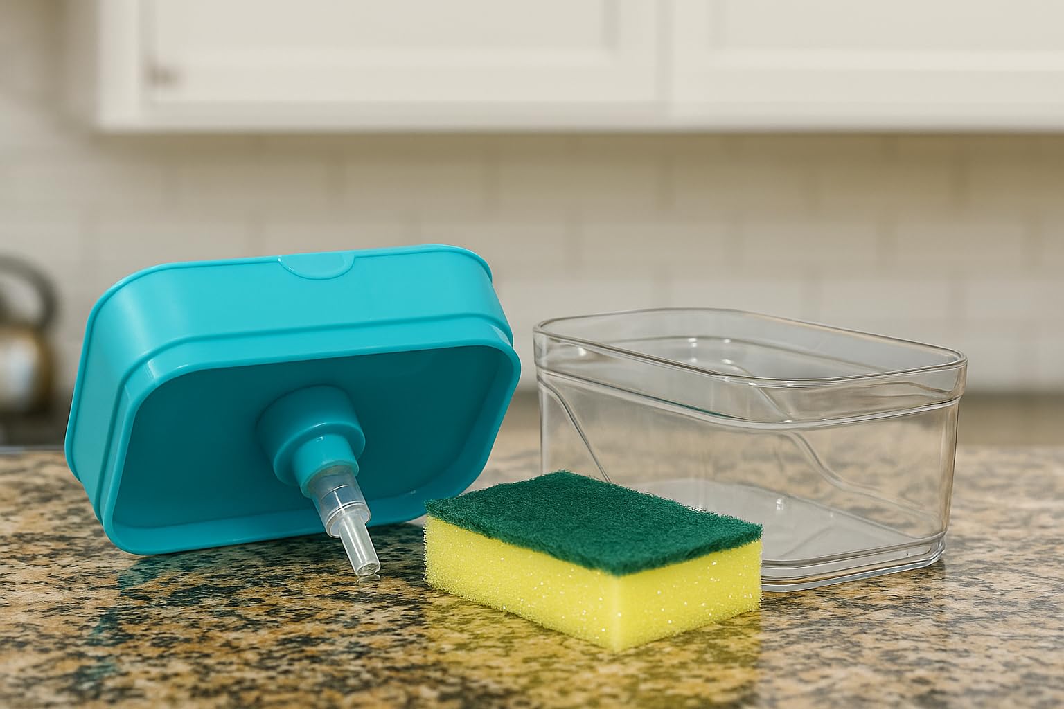 2 in 1 Soap Dispenser for Bathroom Accessories Dishwasher Liquid Holder Liquid Dispenser Pump 400 ML with Sponge Holder Kitchen Sink Accessories Items (Blue)