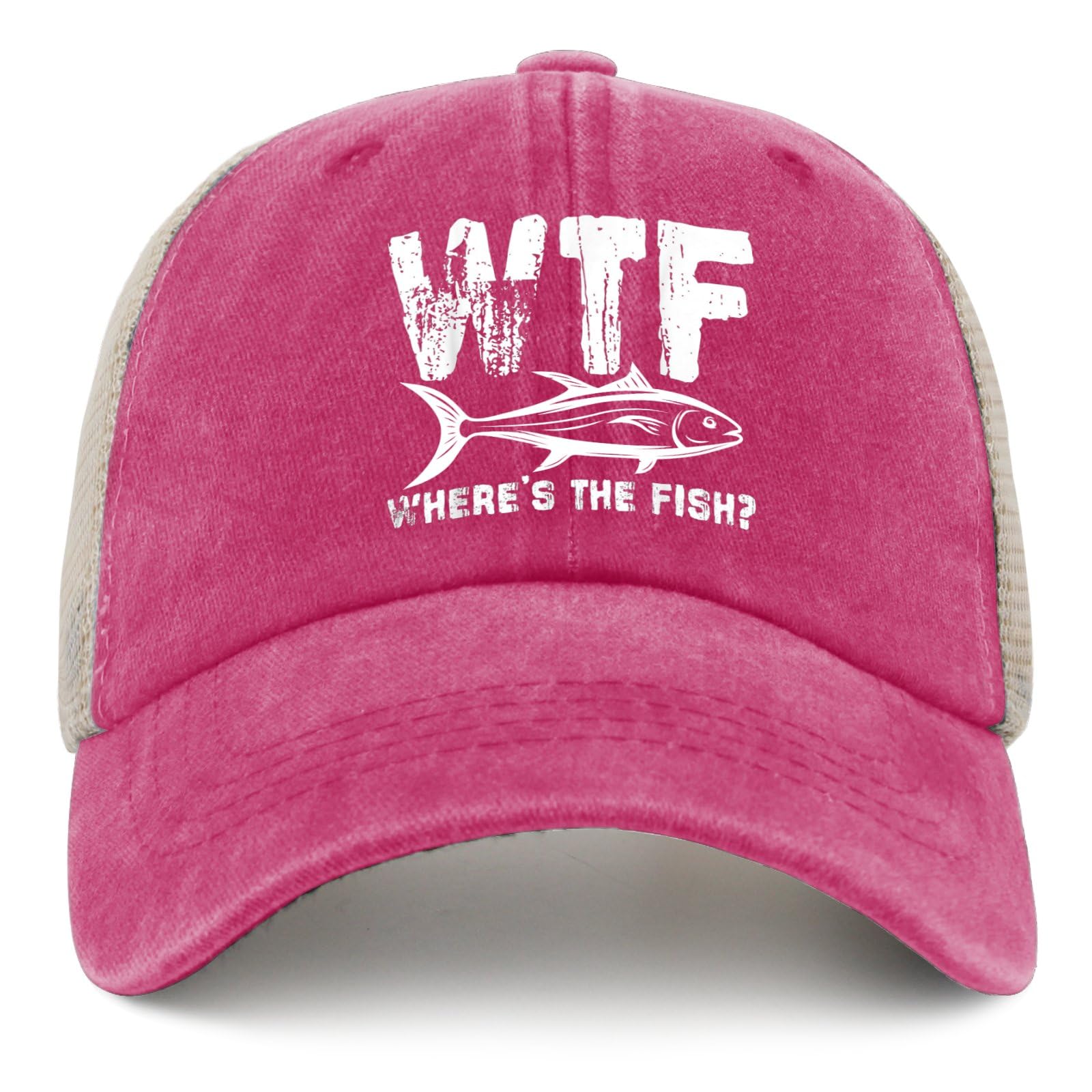 WTF Where's The Fish Trucker Hat Men Trendy Mesh Cap for Summer Pink