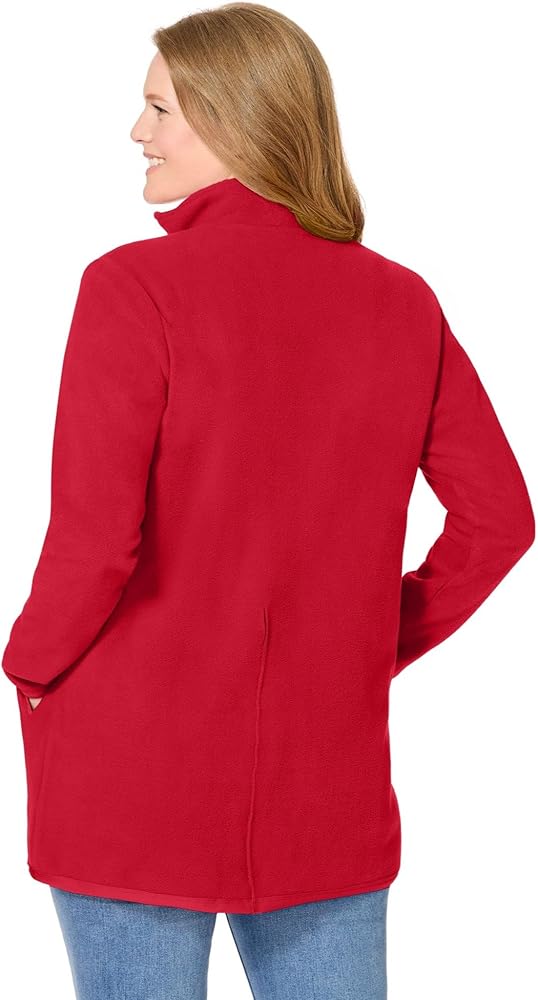 Woman Within Plus Size Zip-Front Microfleece Jacket Long Oversized