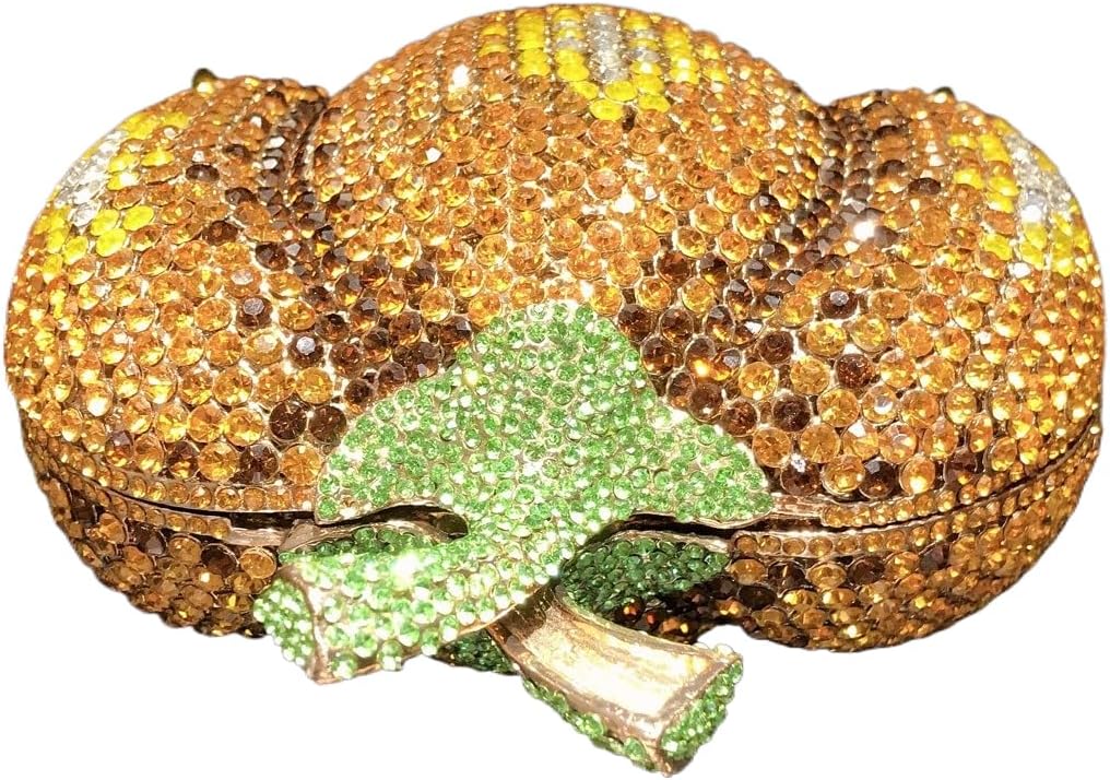 Women Cute Pumpkin Rhinestone Evening Clutch Purse Sparkly Crystal Diamond Handbag for Banquet Party Prom