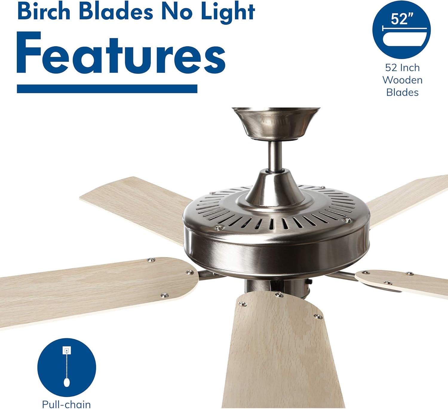 Promo Discount Up To 70% Off Hyperikon 52 Inch Ceiling Fan No Light, 60W, Remote Control and Pull Chain, Brushed Nickel Body, 5 Blades, Birch Best Promo Hyperikon 52 Inch Ceiling Fan No Light, 60W, Remote Control and Pull Chain, Brushed Nickel Body, 5 Blades, Birch